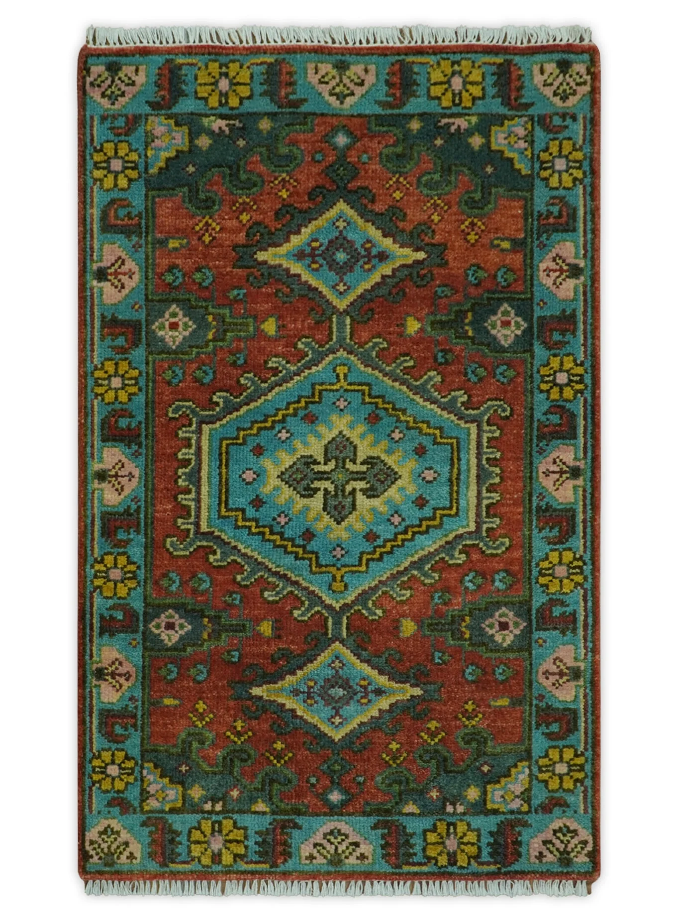 Hand Knotted Rust, Blue and Olive Traditional Antique Persian Rug - Image 13