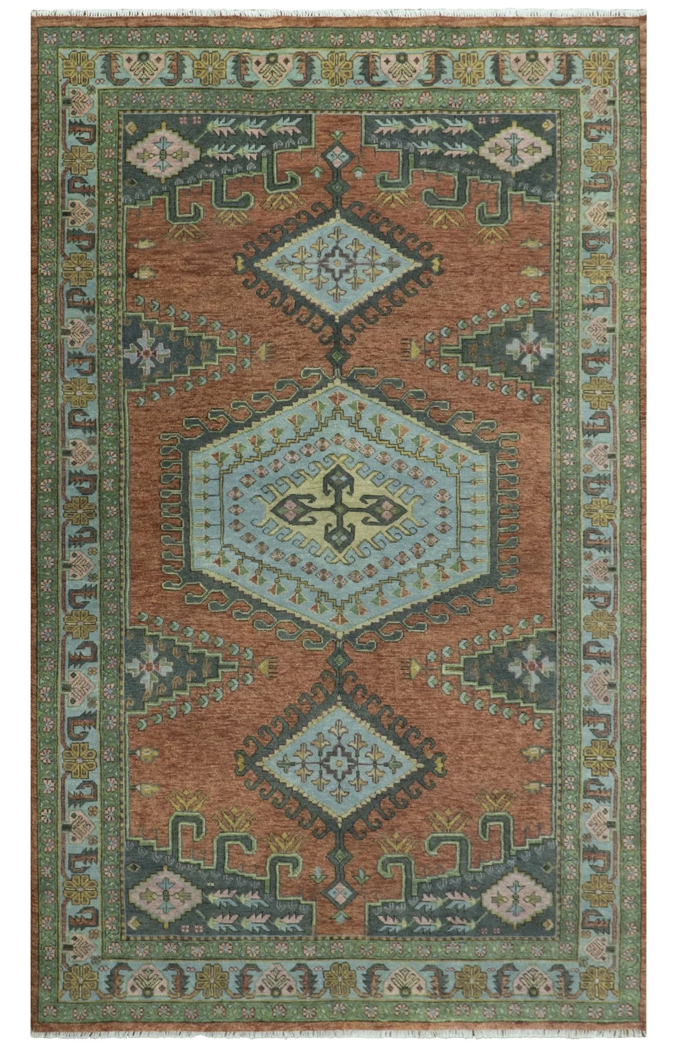 Hand Knotted Rust, Blue and Olive Traditional Antique Persian Rug - Image 14