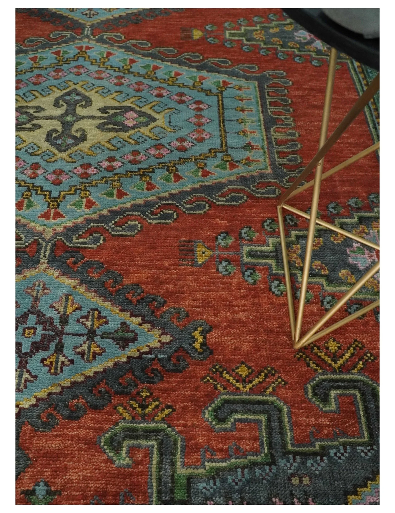 Hand Knotted Rust, Blue and Olive Traditional Antique Persian Rug - Image 2