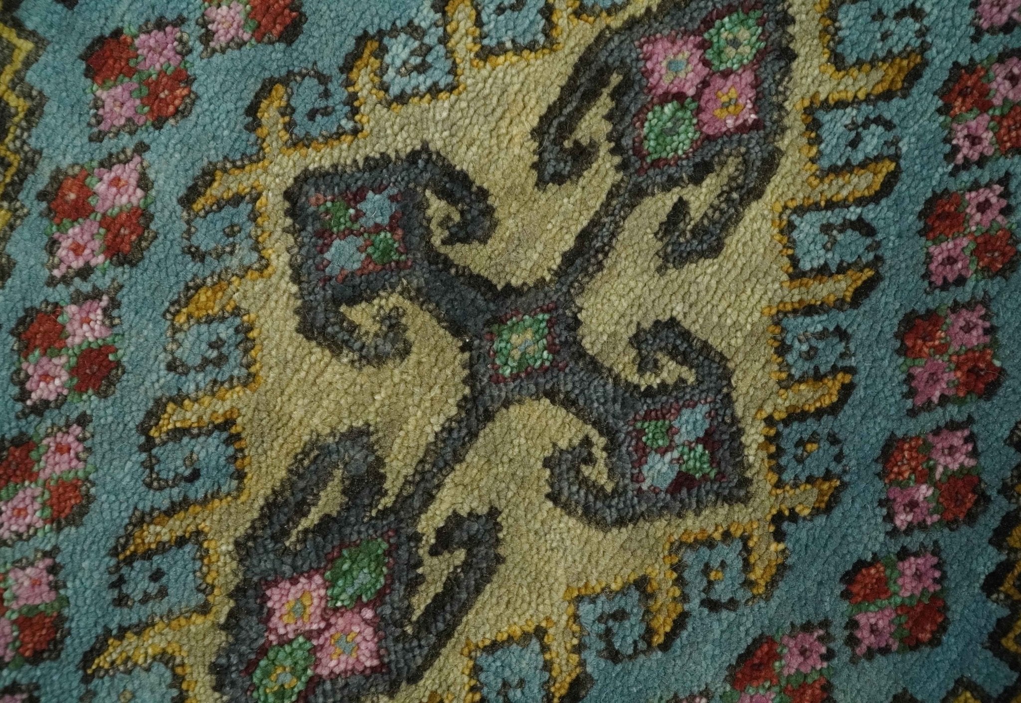 Hand Knotted Rust, Blue and Olive Traditional Antique Persian Rug - Image 4