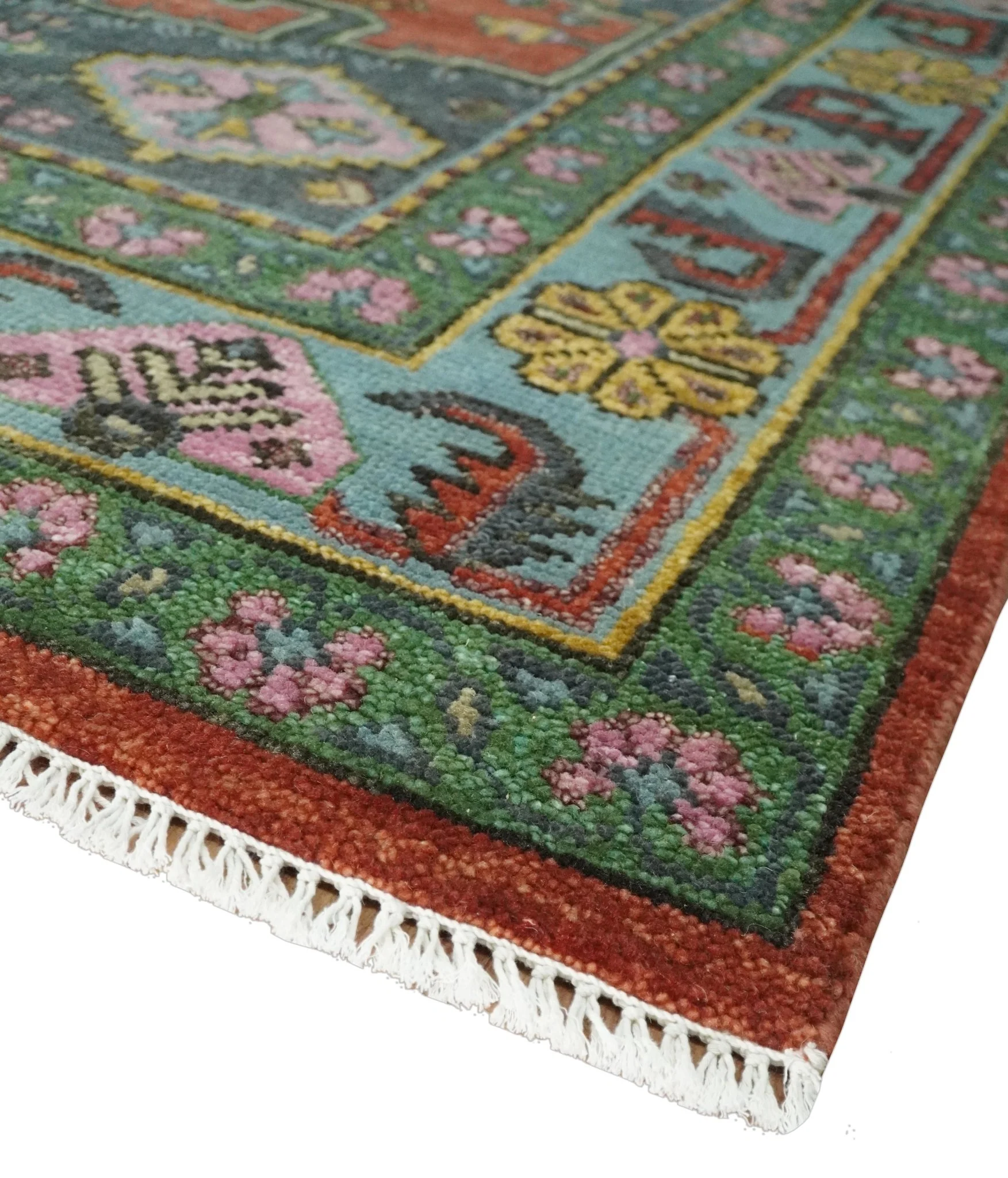 Hand Knotted Rust, Blue and Olive Traditional Antique Persian Rug - Image 5
