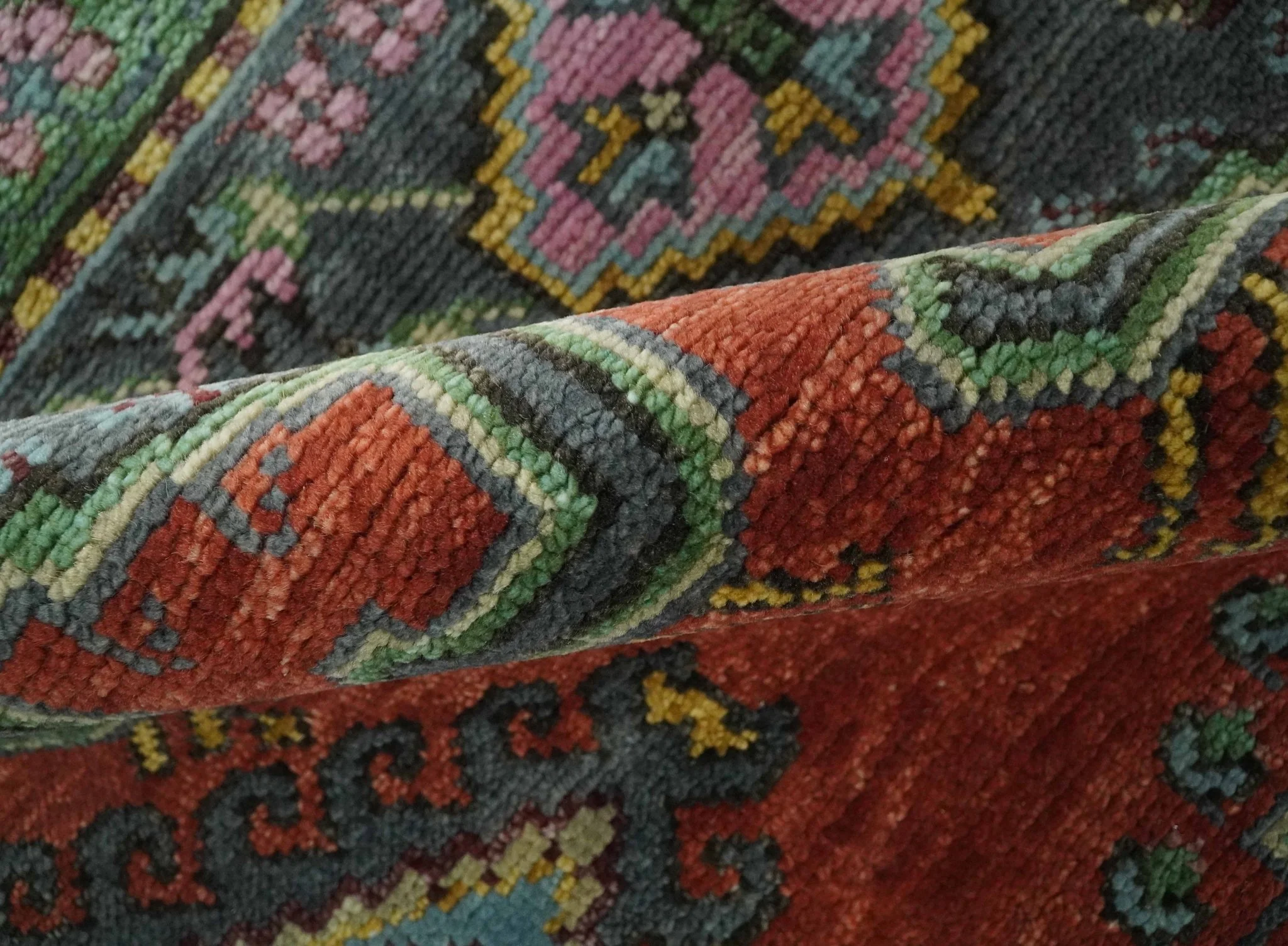Hand Knotted Rust, Blue and Olive Traditional Antique Persian Rug - Image 6