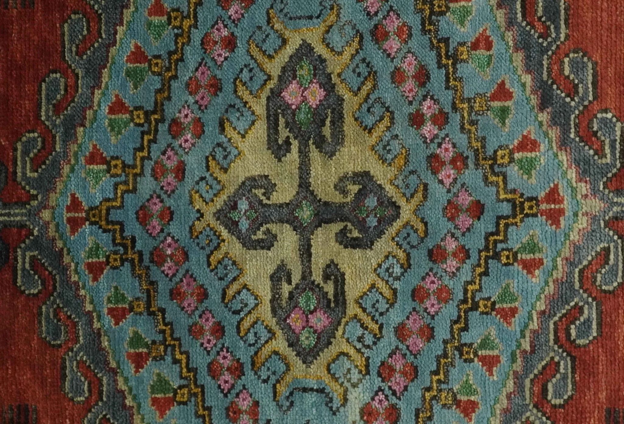 Hand Knotted Rust, Blue and Olive Traditional Antique Persian Rug - Image 9