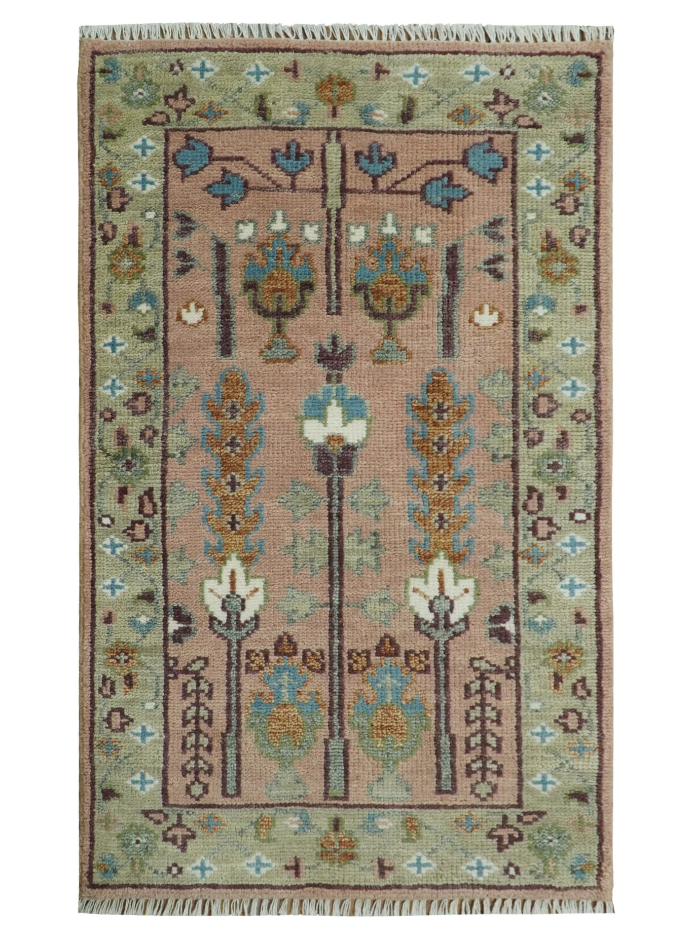 Pink, Olive and Beige Traditional Vintage Heriz Serapi Wool Rug - Image 11