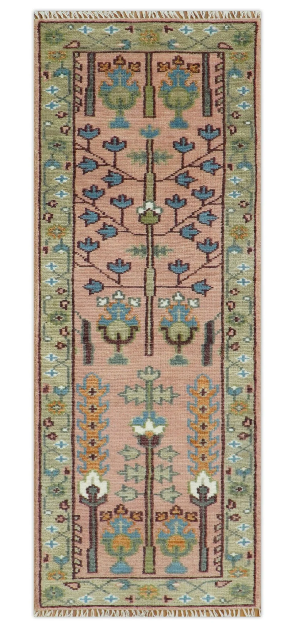 Pink, Olive and Beige Traditional Vintage Heriz Serapi Wool Rug - Image 14