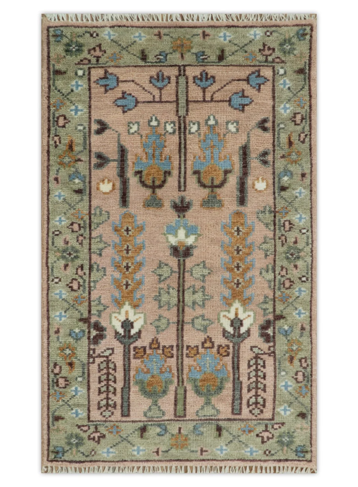 Pink, Olive and Beige Traditional Vintage Heriz Serapi Wool Rug - Image 16