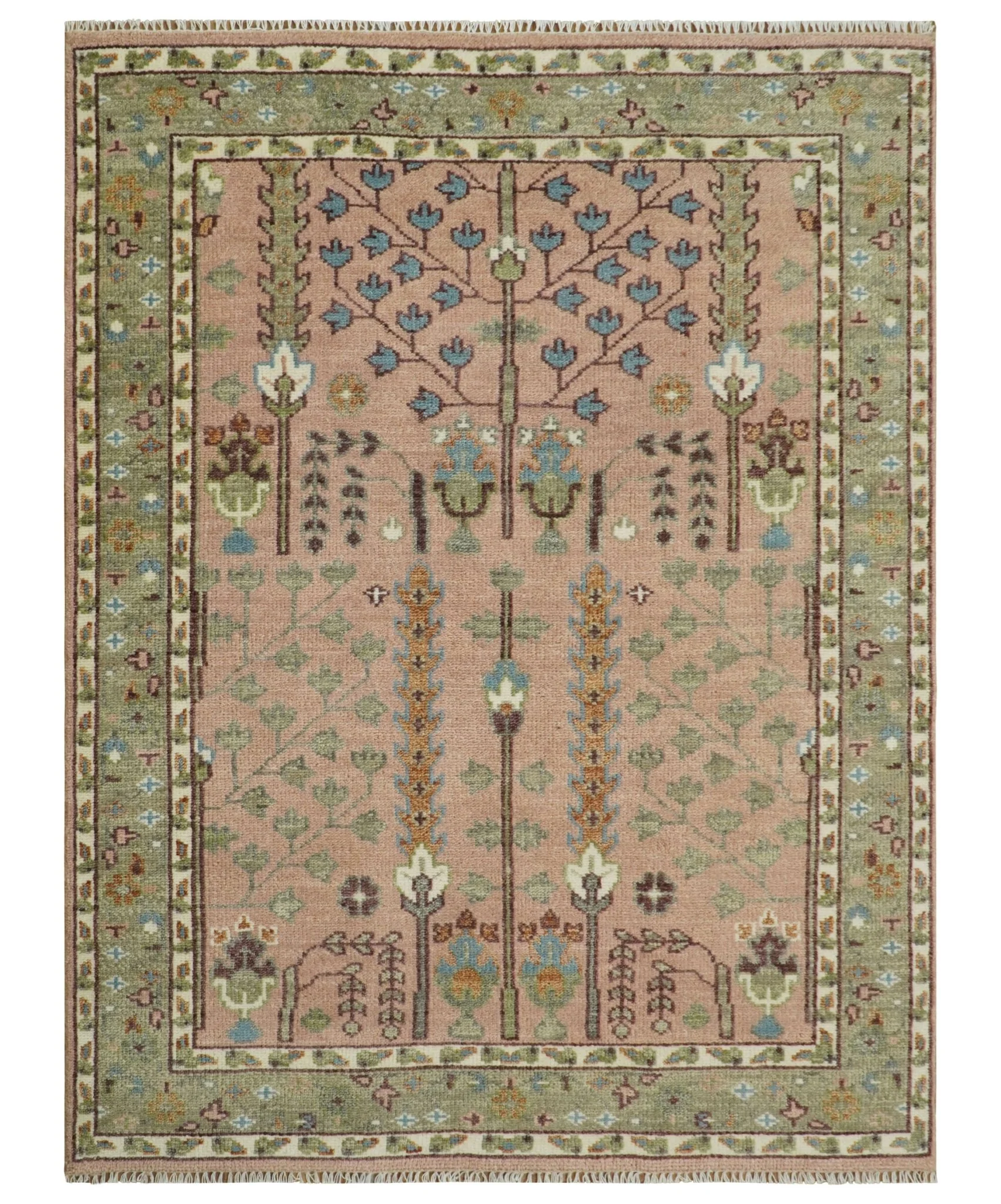 Pink, Olive and Beige Traditional Vintage Heriz Serapi Wool Rug - Image 18