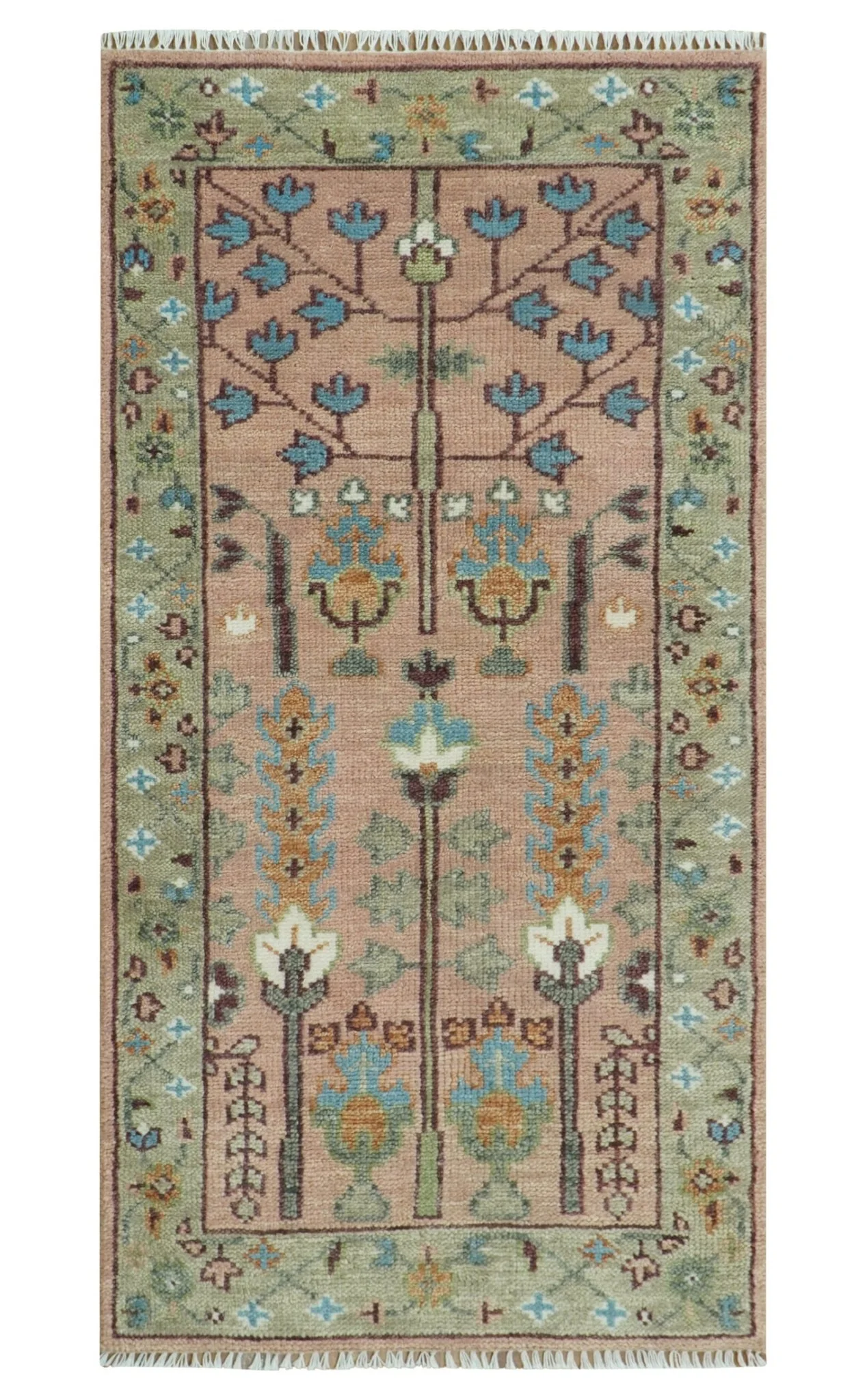 Pink, Olive and Beige Traditional Vintage Heriz Serapi Wool Rug - Image 19