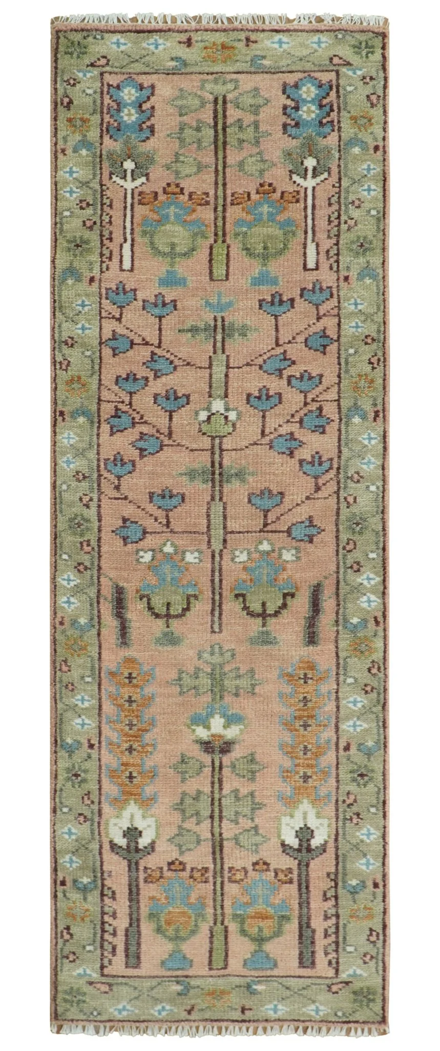 Pink, Olive and Beige Traditional Vintage Heriz Serapi Wool Rug - Image 20