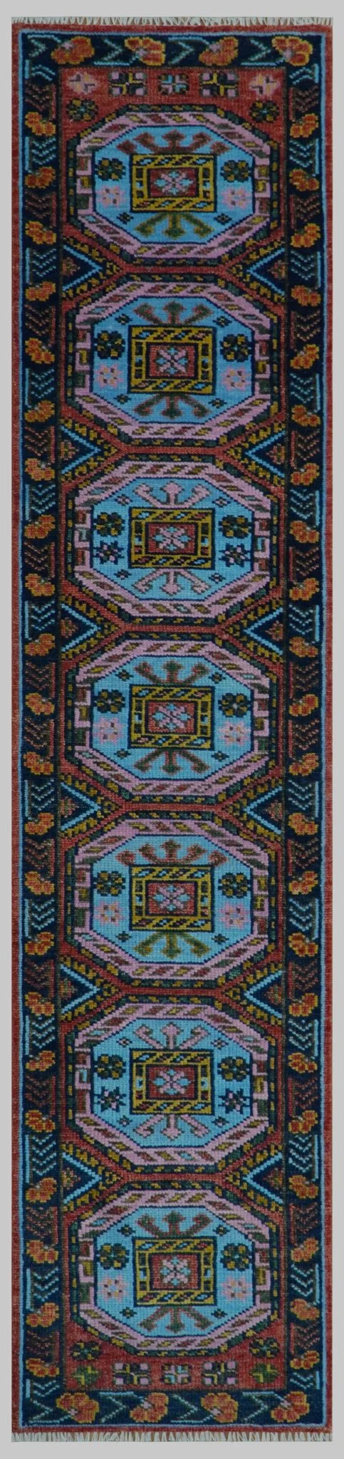 Hand Knotted Rust and Blue Traditional Antique look Multi Size Wool Area Rug - Image 11