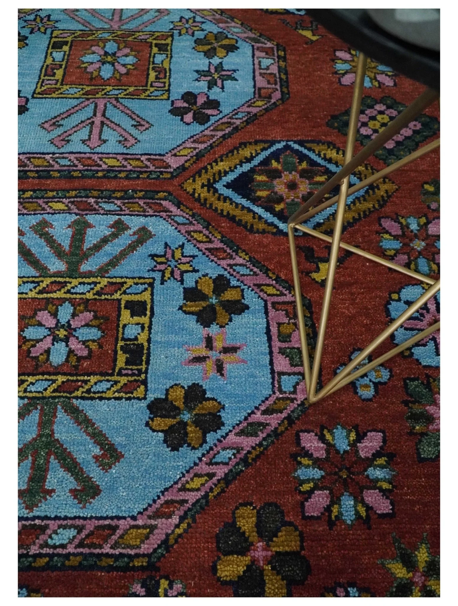Hand Knotted Rust and Blue Traditional Antique look Multi Size Wool Area Rug - Image 2