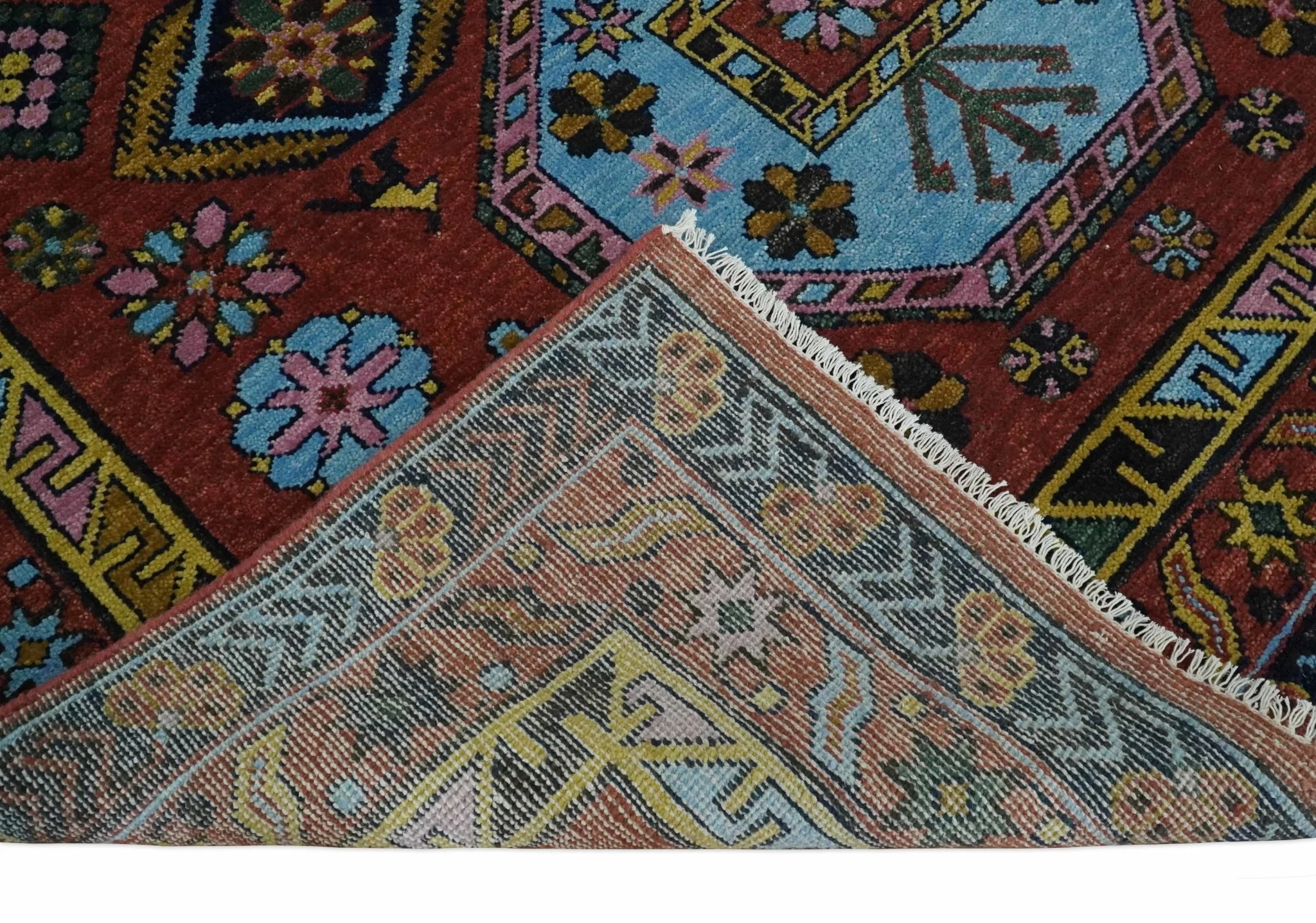 Hand Knotted Rust and Blue Traditional Antique look Multi Size Wool Area Rug - Image 5