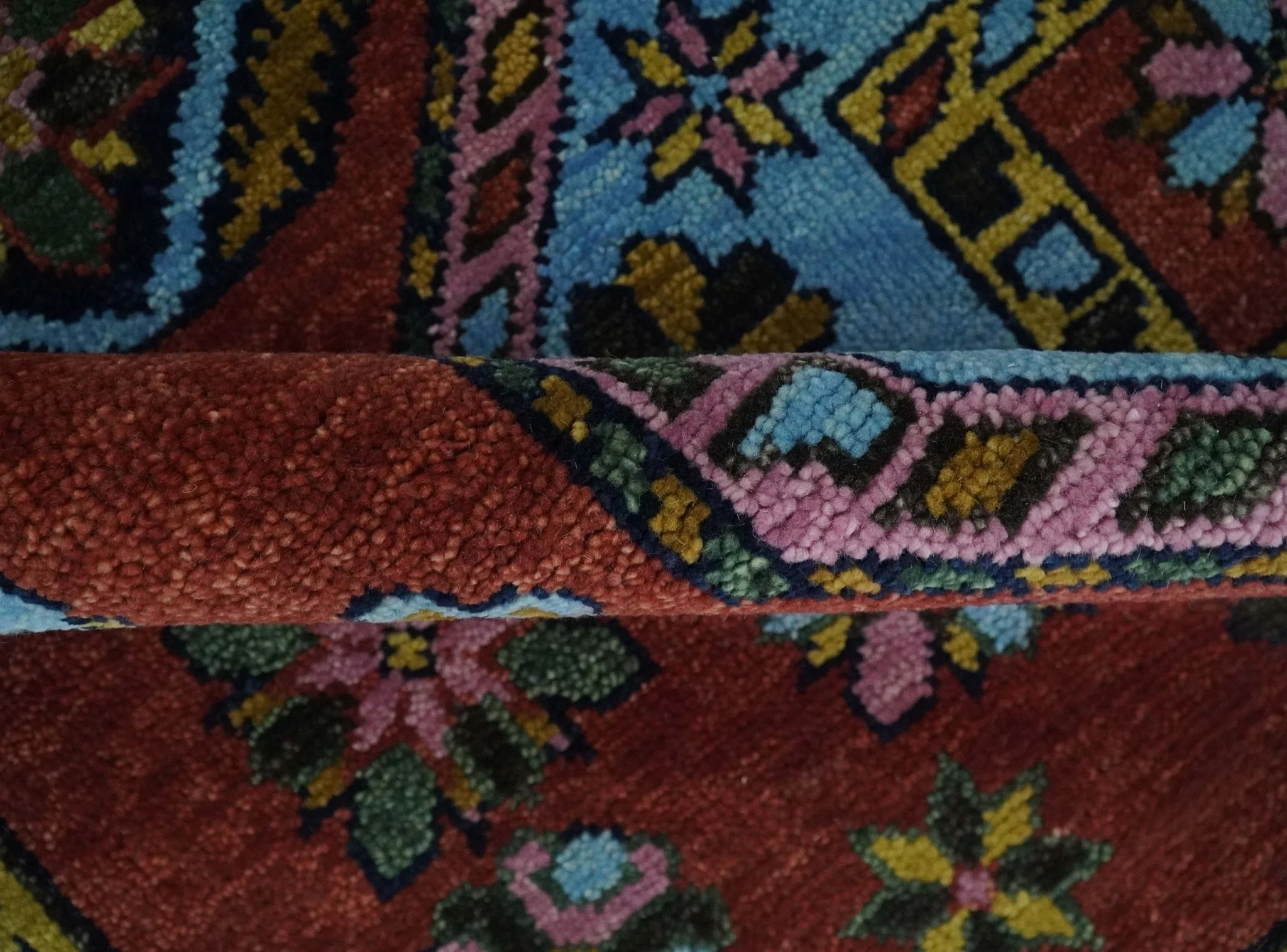 Hand Knotted Rust and Blue Traditional Antique look Multi Size Wool Area Rug - Image 6