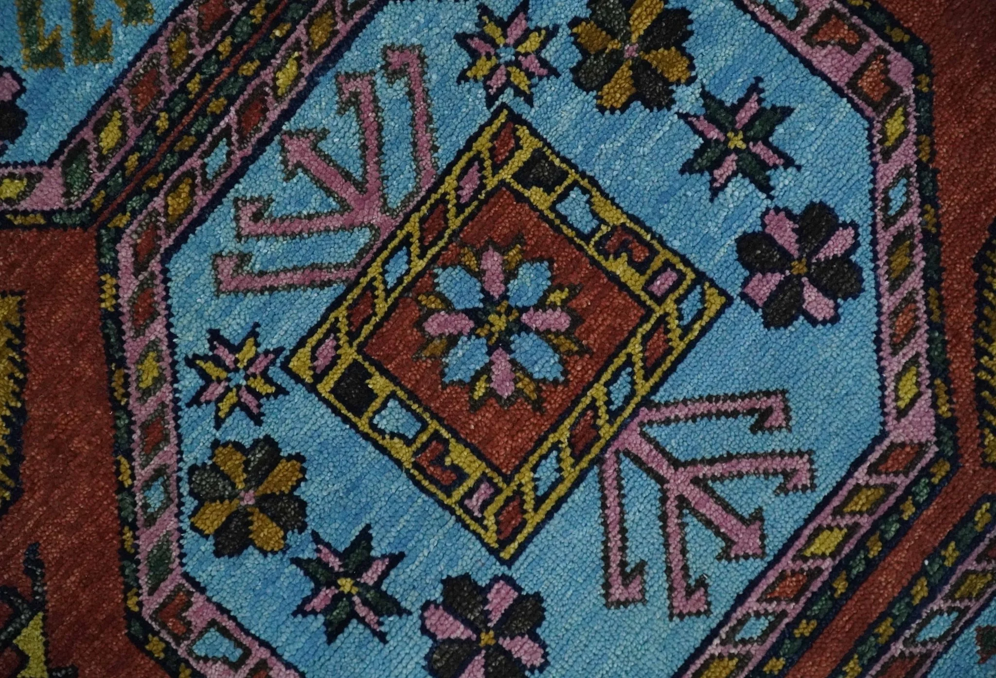 Hand Knotted Rust and Blue Traditional Antique look Multi Size Wool Area Rug - Image 7