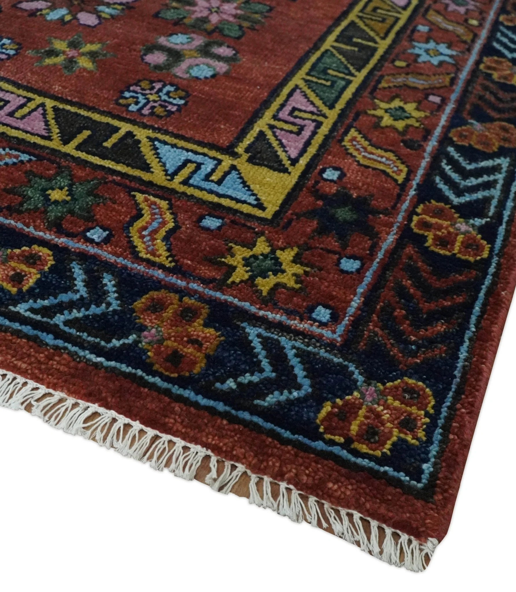 Hand Knotted Rust and Blue Traditional Antique look Multi Size Wool Area Rug - Image 8