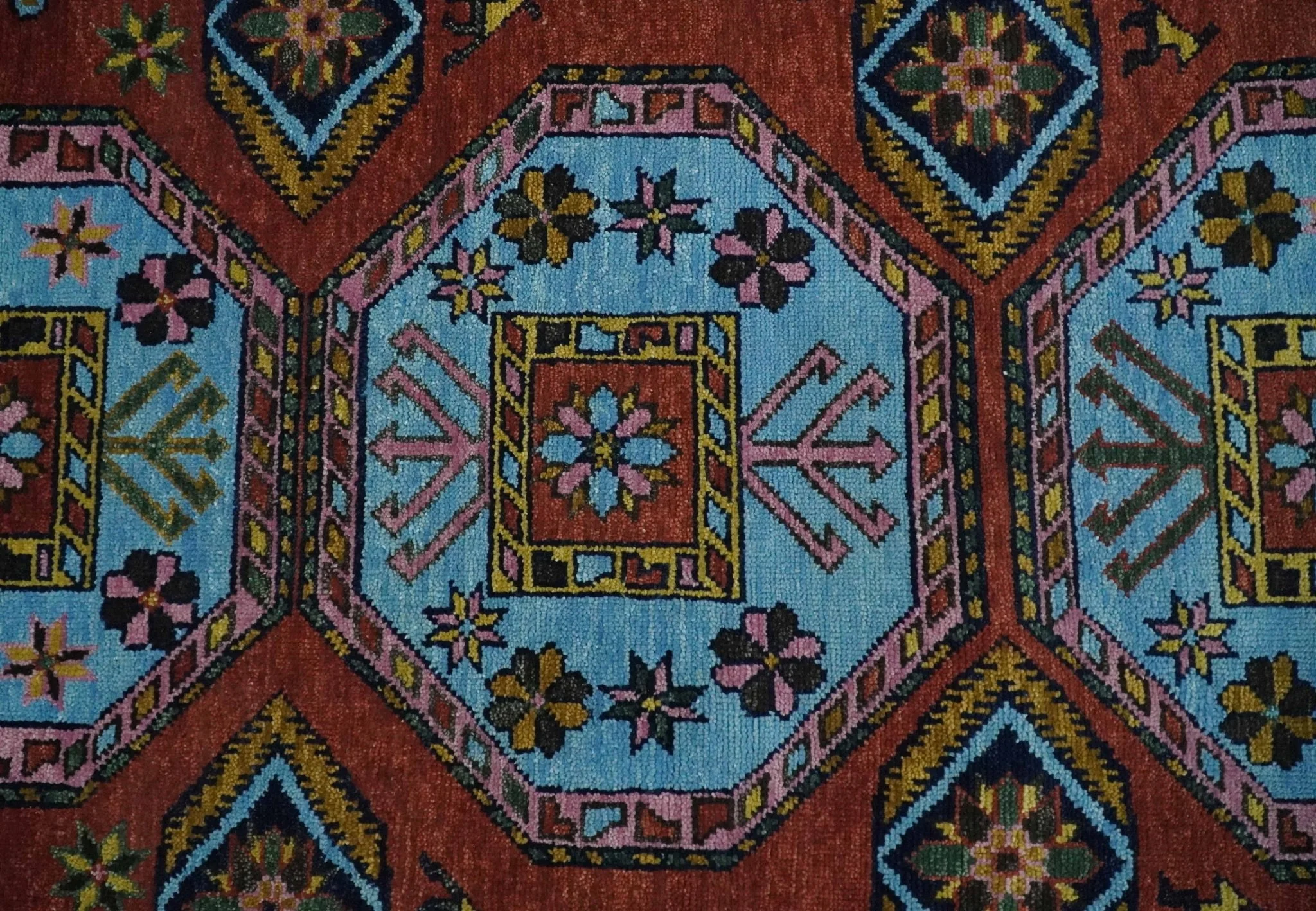 Hand Knotted Rust and Blue Traditional Antique look Multi Size Wool Area Rug - Image 9