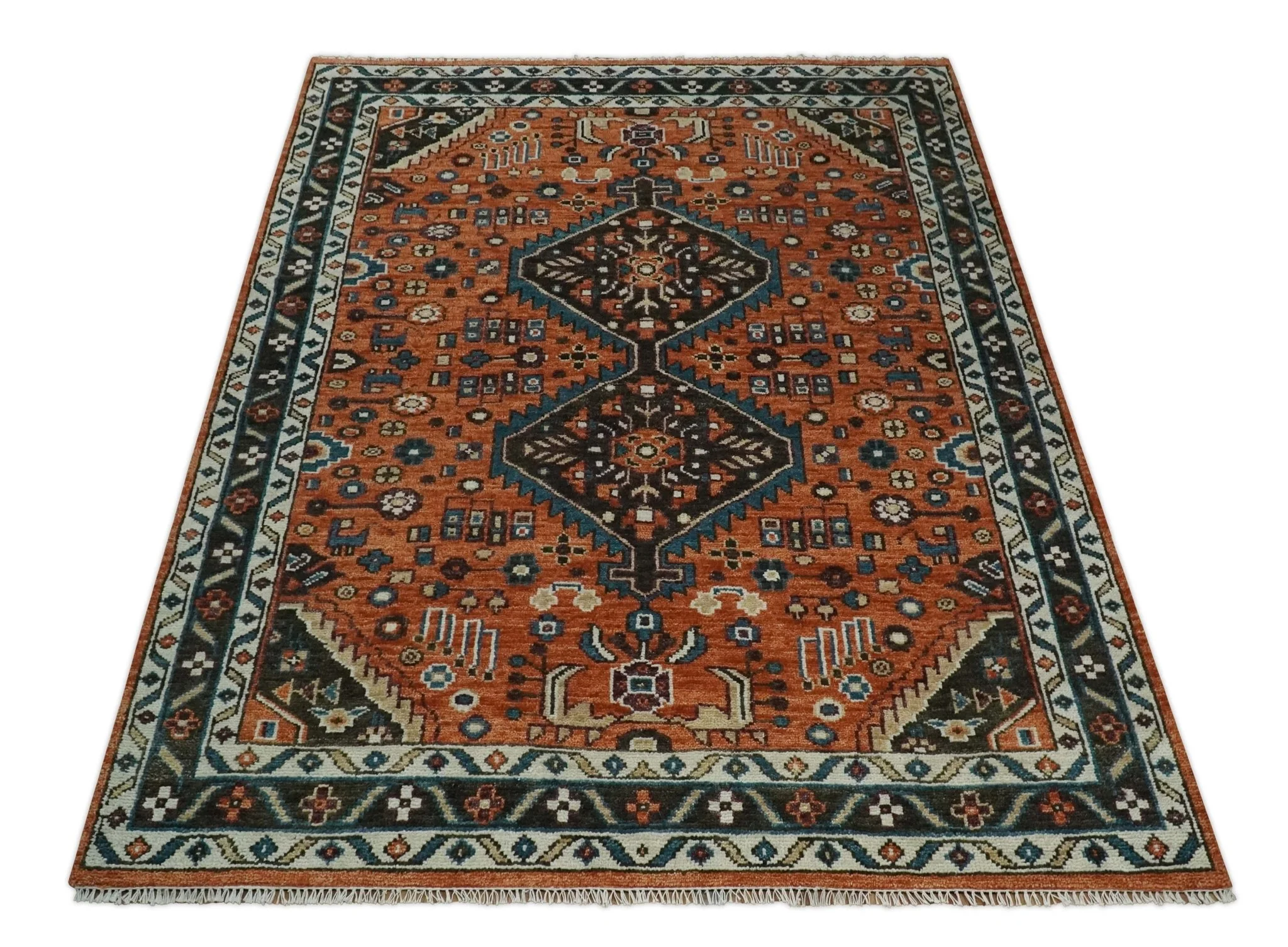 Rust, Ivory and Brown Oriental Traditional Hand knotted Multi Size Area Rug - Image 11