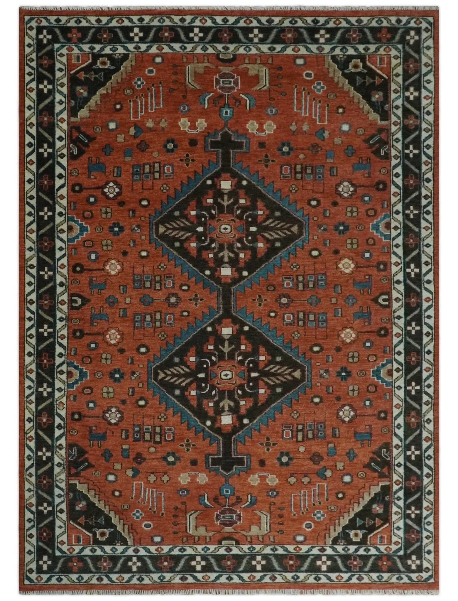 Rust, Ivory and Brown Oriental Traditional Hand knotted Multi Size Area Rug - Image 12