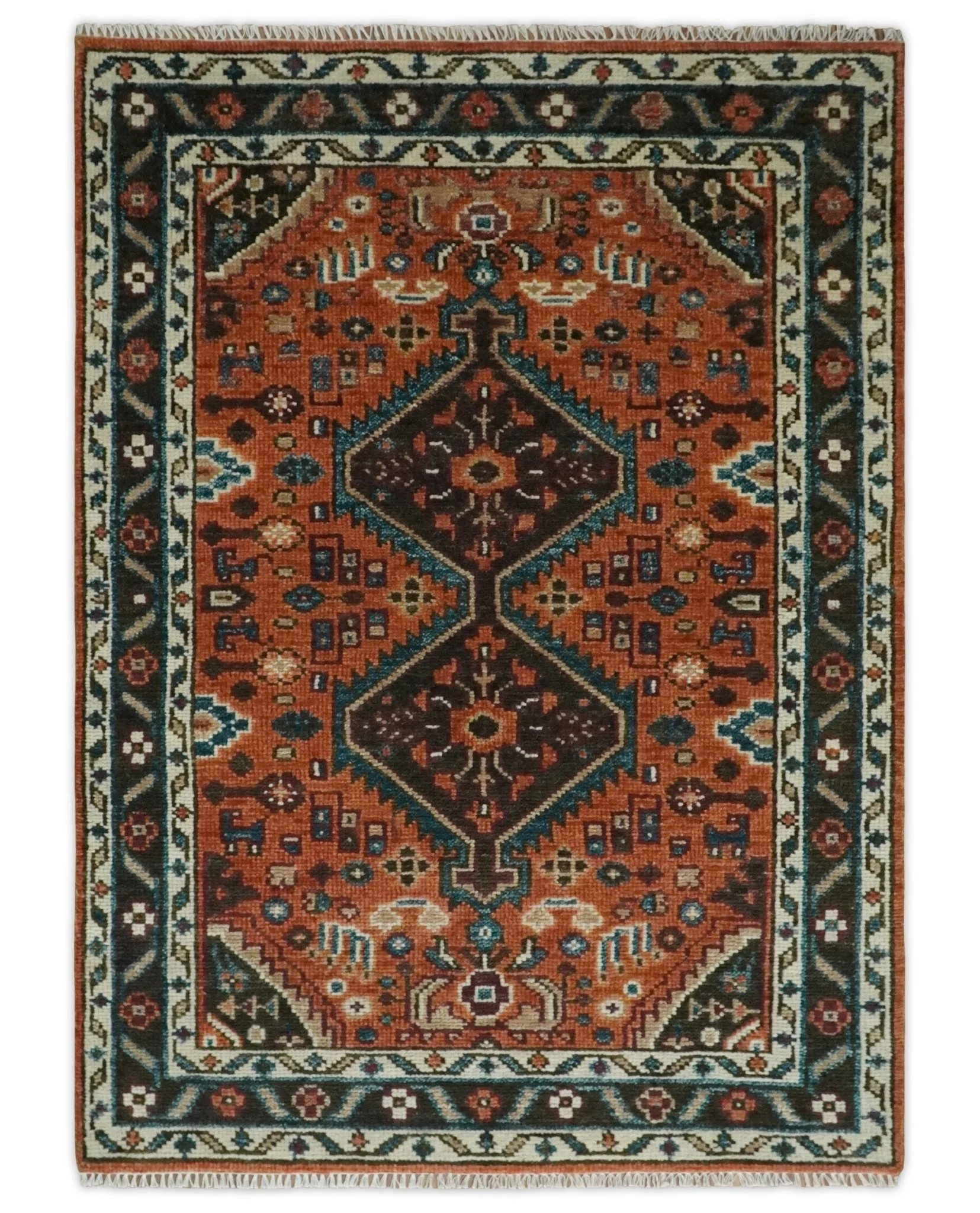 Rust, Ivory and Brown Oriental Traditional Hand knotted Multi Size Area Rug - Image 13