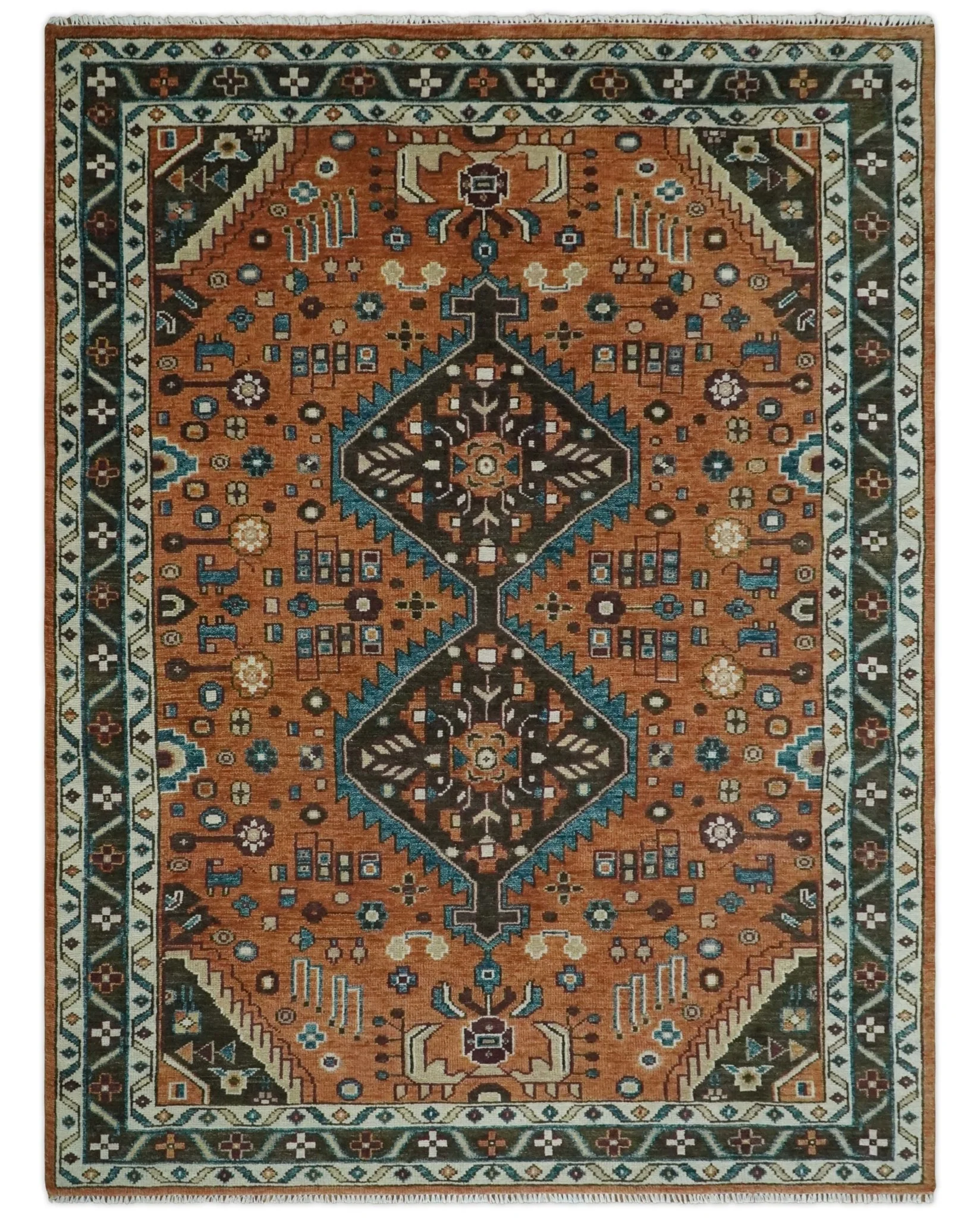Rust, Ivory and Brown Oriental Traditional Hand knotted Multi Size Area Rug - Image 14