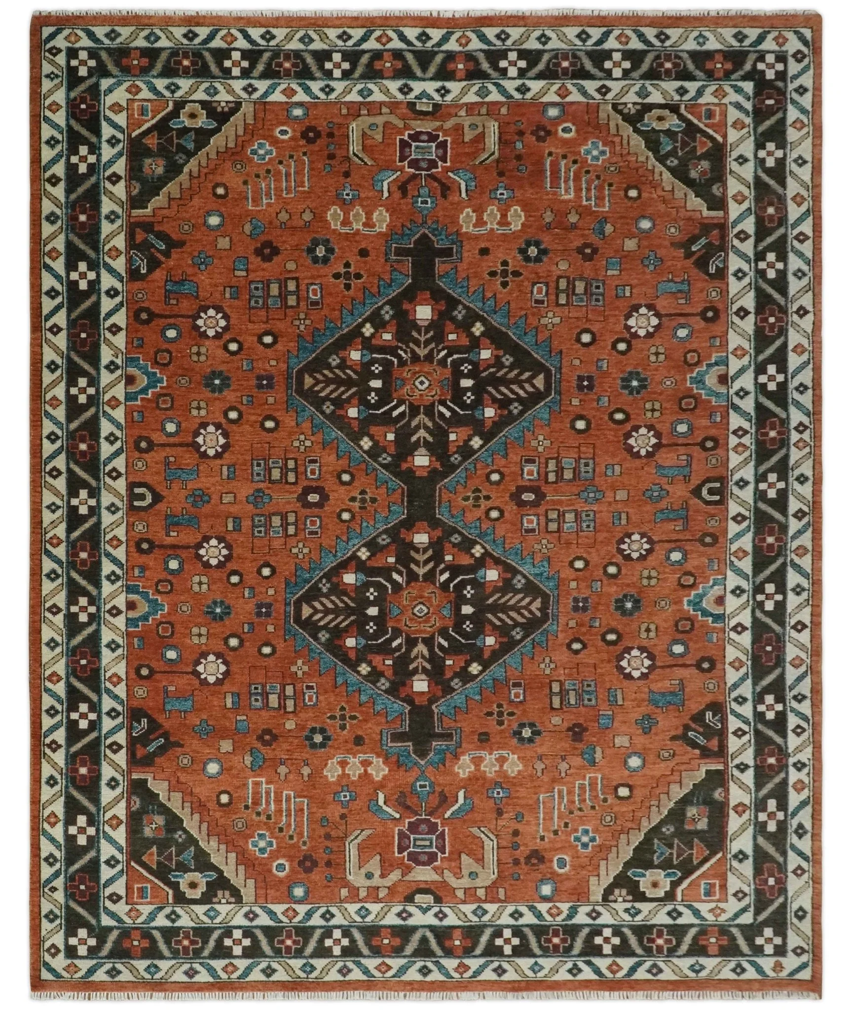 Rust, Ivory and Brown Oriental Traditional Hand knotted Multi Size Area Rug - Image 15