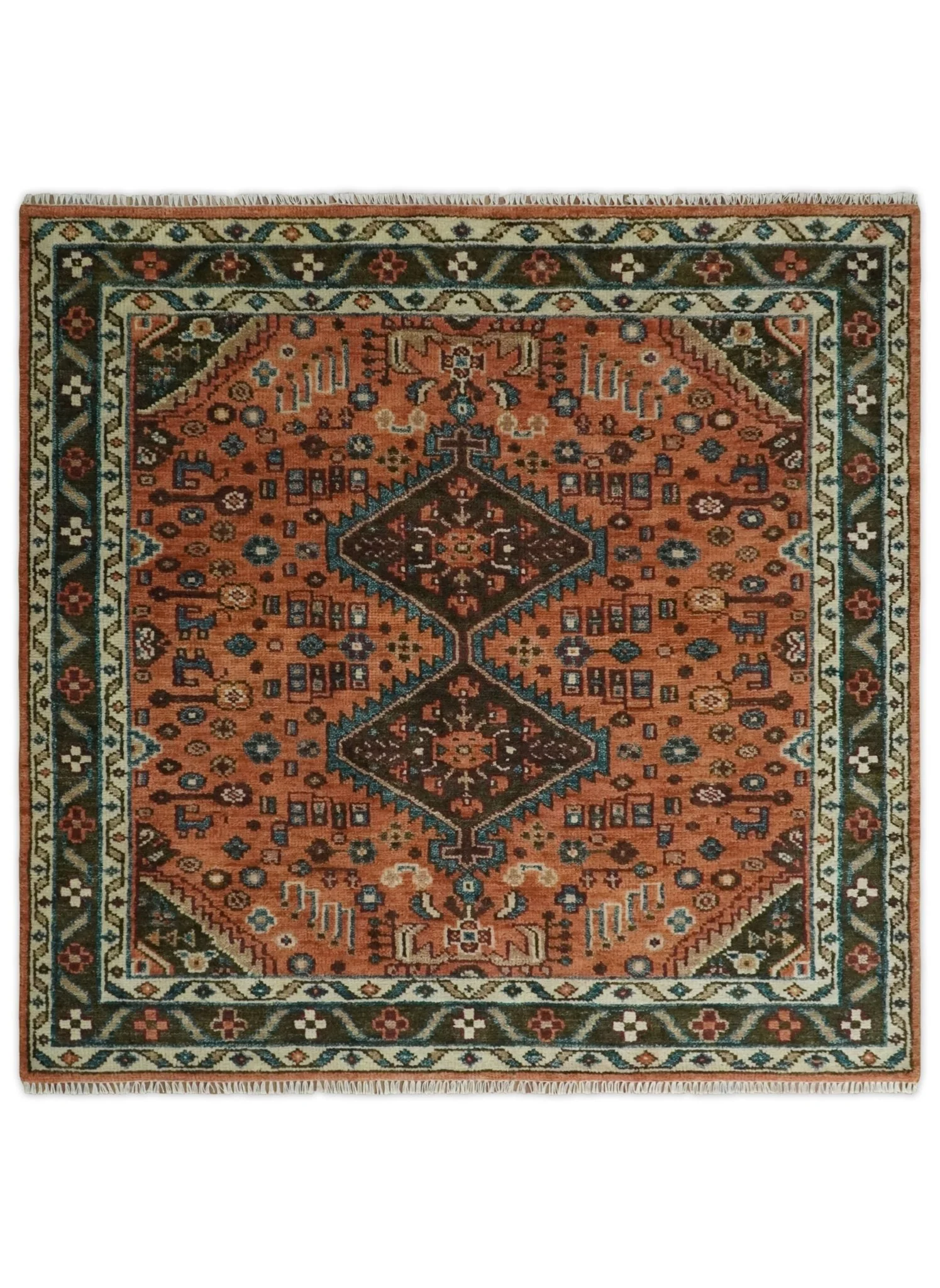 Rust, Ivory and Brown Oriental Traditional Hand knotted Multi Size Area Rug - Image 16