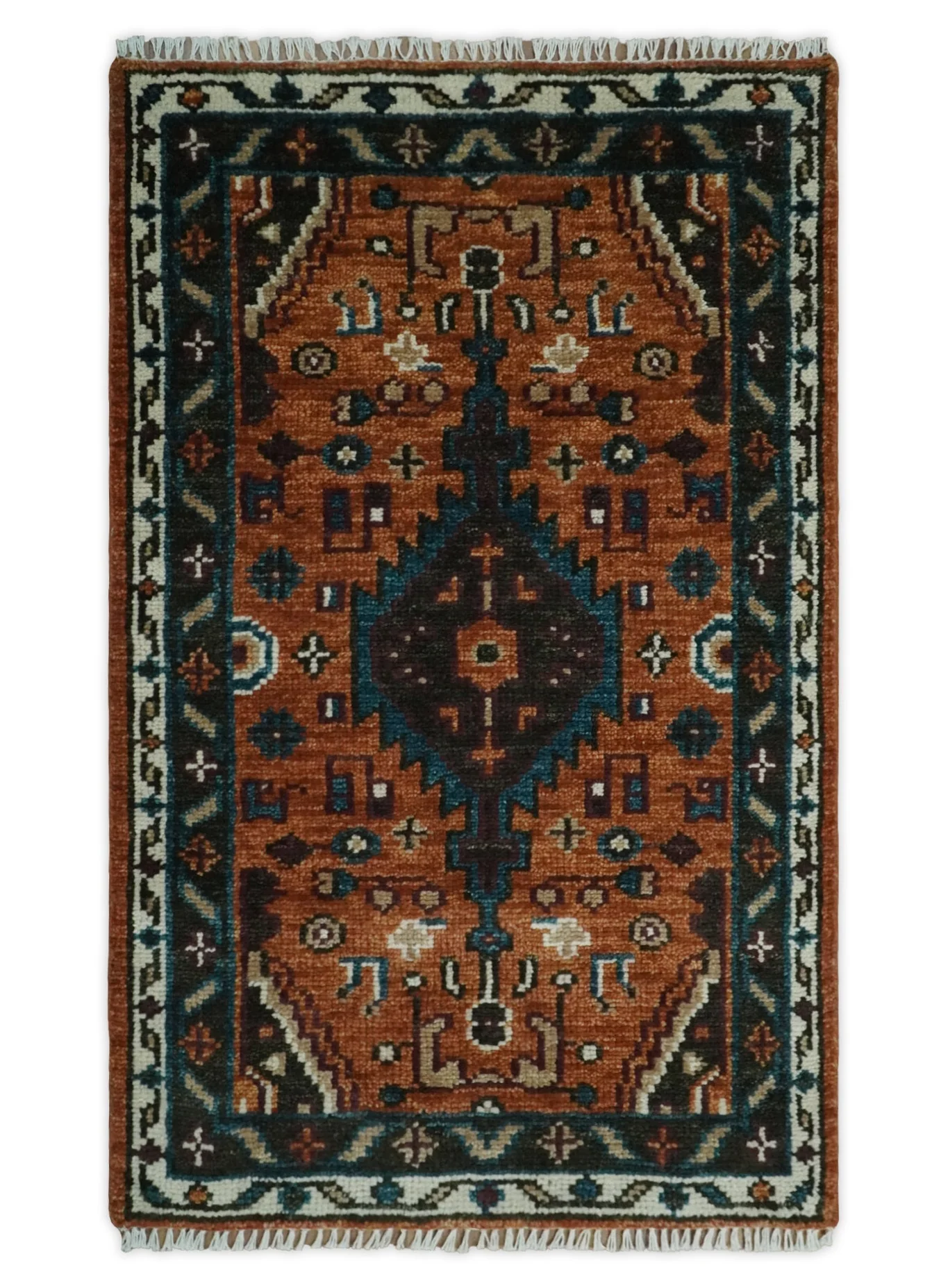 Rust, Ivory and Brown Oriental Traditional Hand knotted Multi Size Area Rug - Image 17