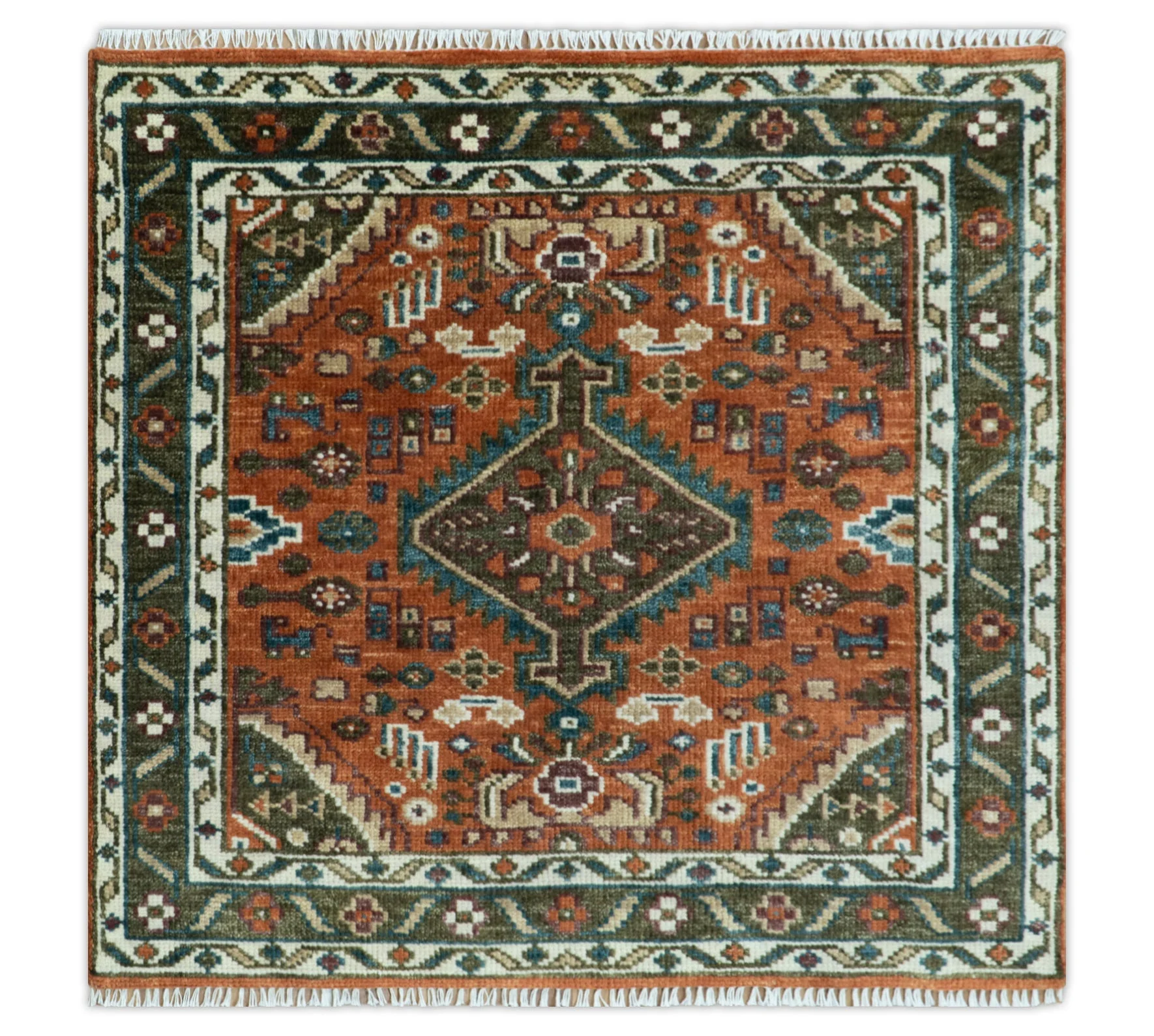 Rust, Ivory and Brown Oriental Traditional Hand knotted Multi Size Area Rug - Image 19