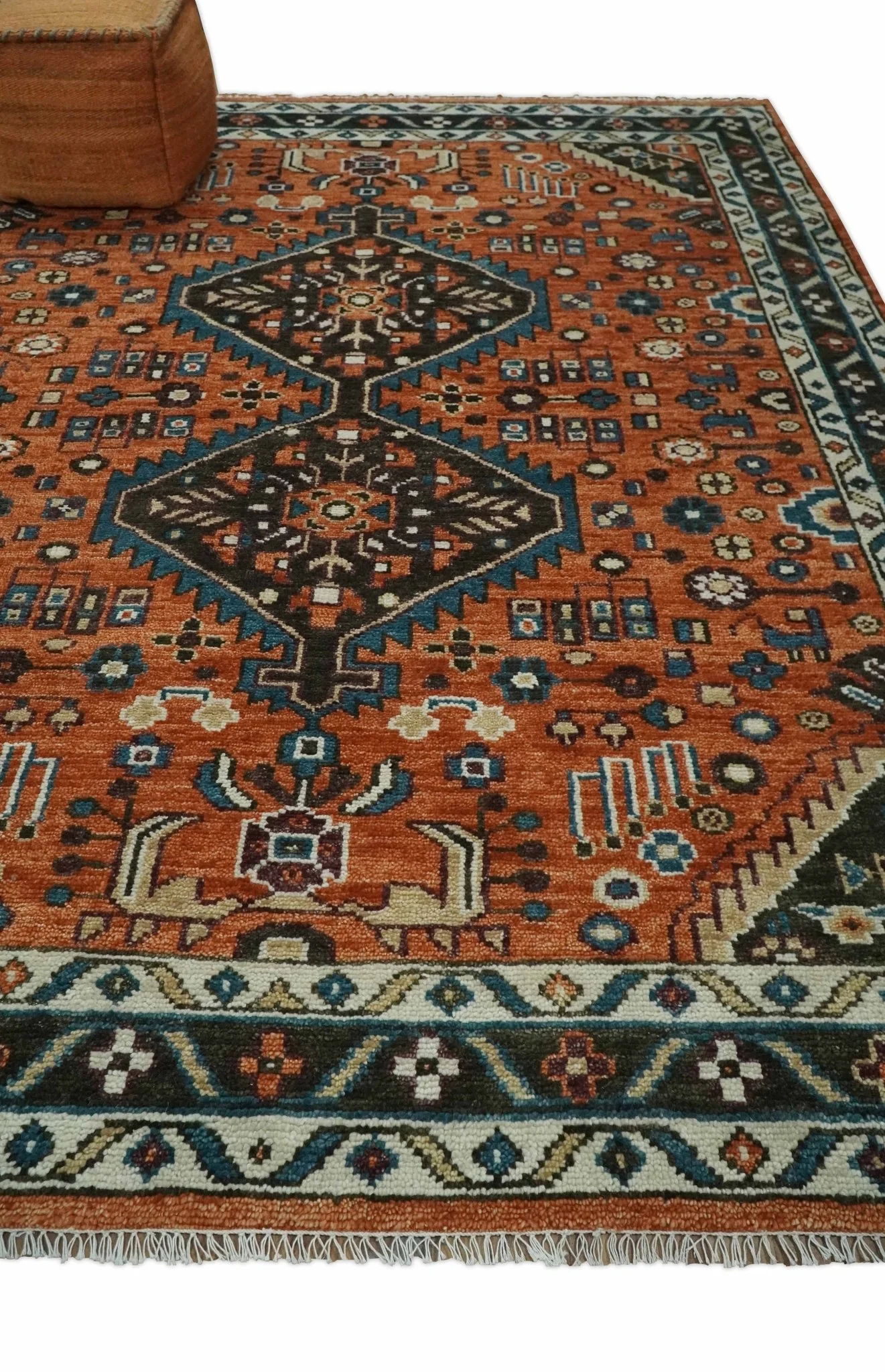 Rust, Ivory and Brown Oriental Traditional Hand knotted Multi Size Area Rug - Image 3