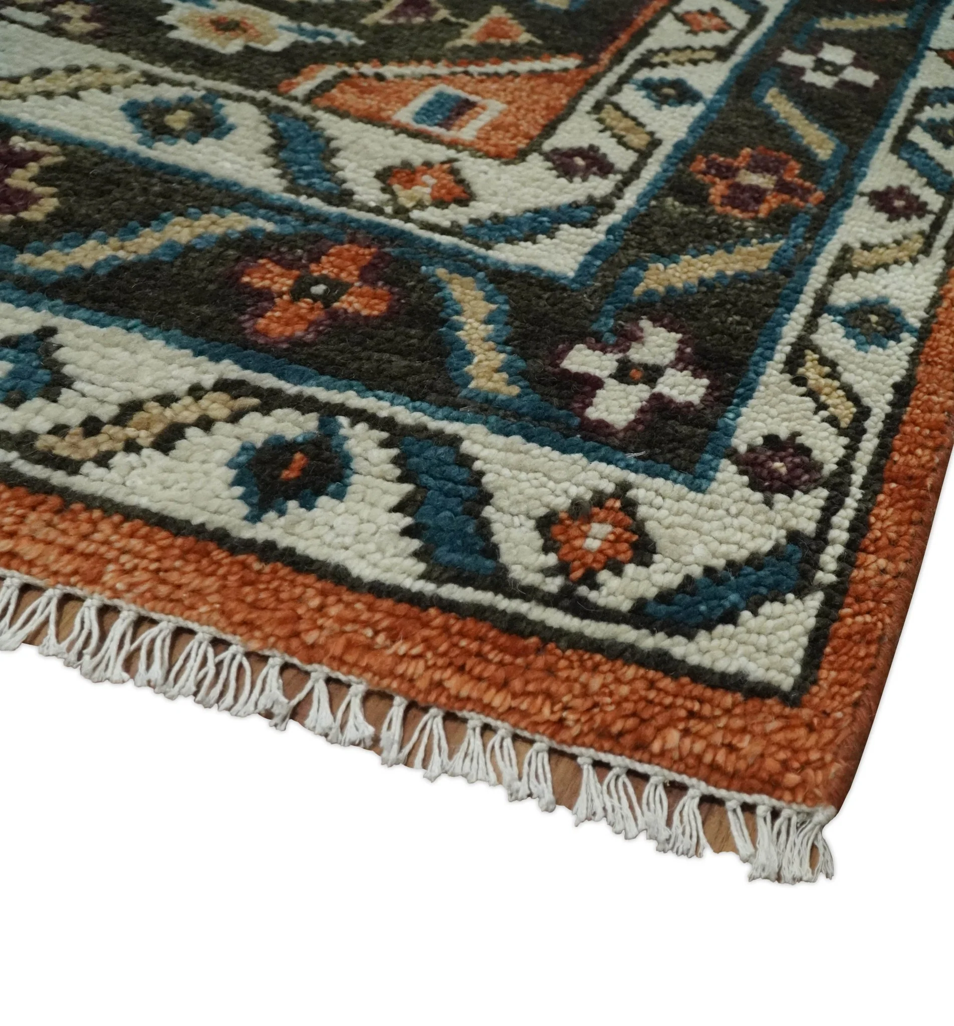 Rust, Ivory and Brown Oriental Traditional Hand knotted Multi Size Area Rug - Image 5