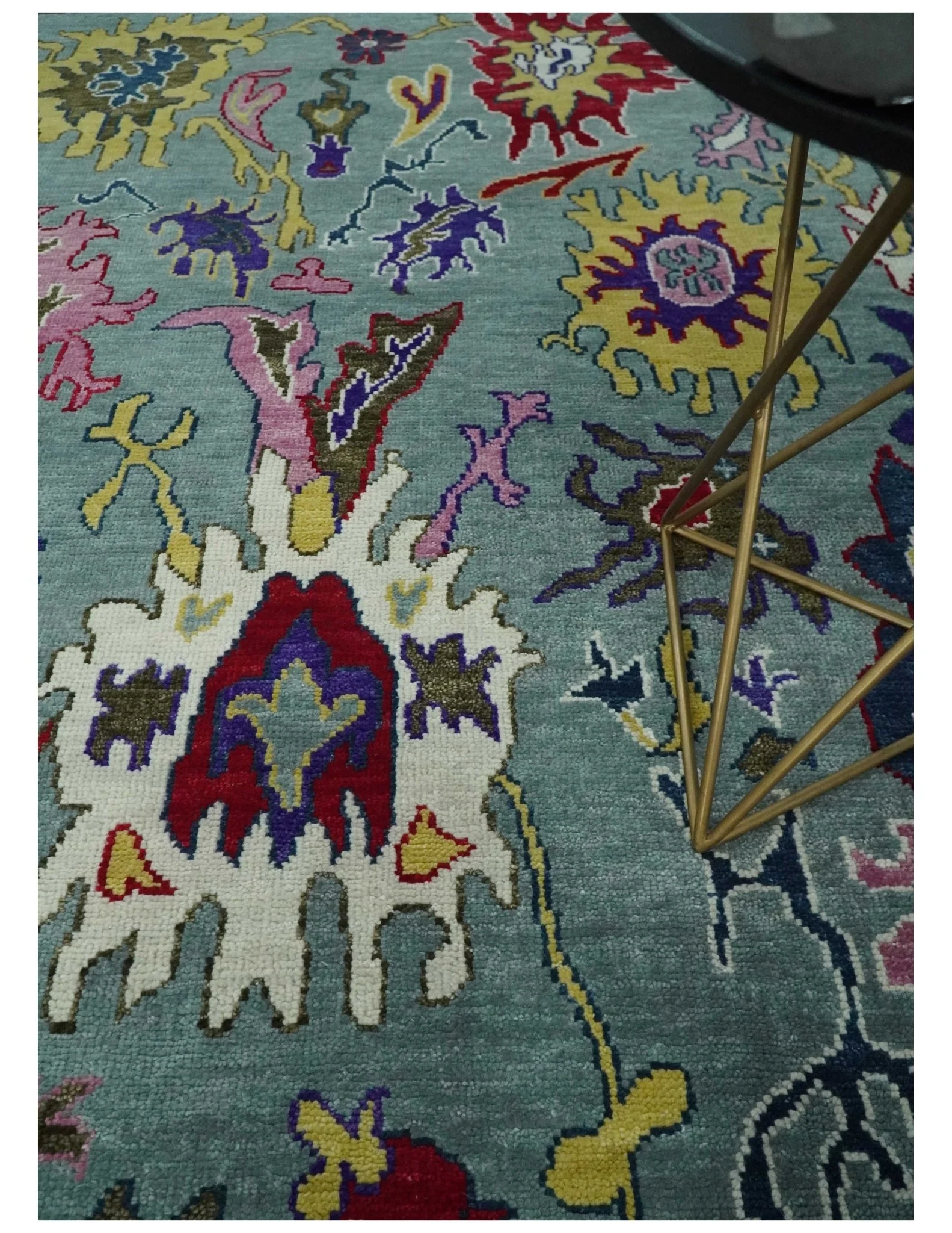 Vibrant colorful Silver, Ivory and Brown Hand Knotted Traditional Oushak Multi Size wool Area Rug - Image 3