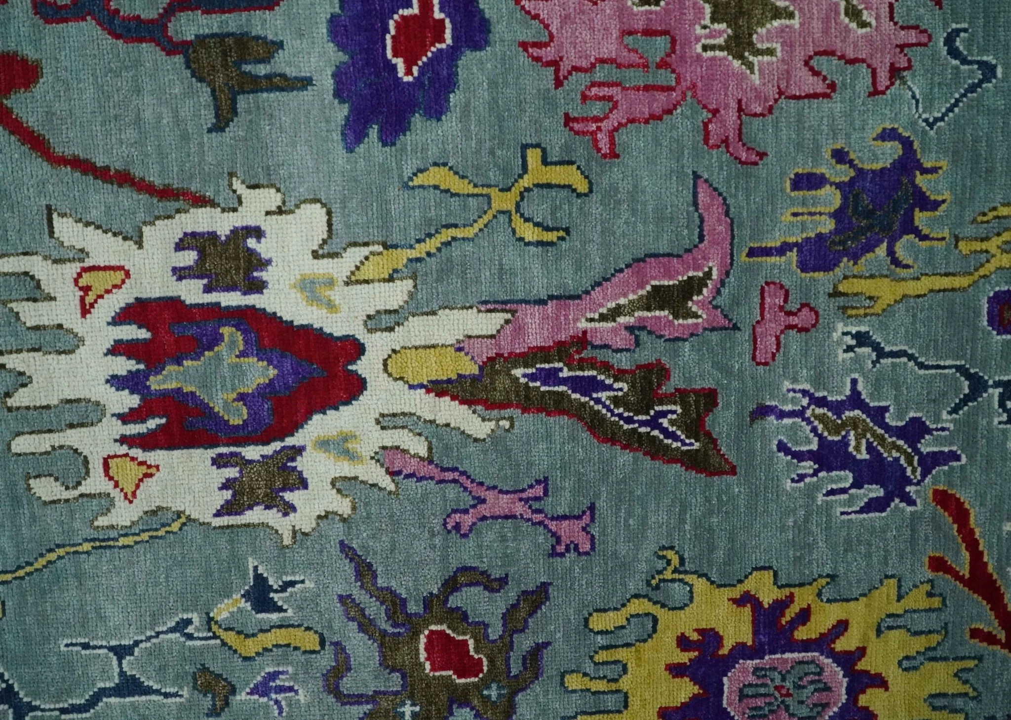 Vibrant colorful Silver, Ivory and Brown Hand Knotted Traditional Oushak Multi Size wool Area Rug - Image 4