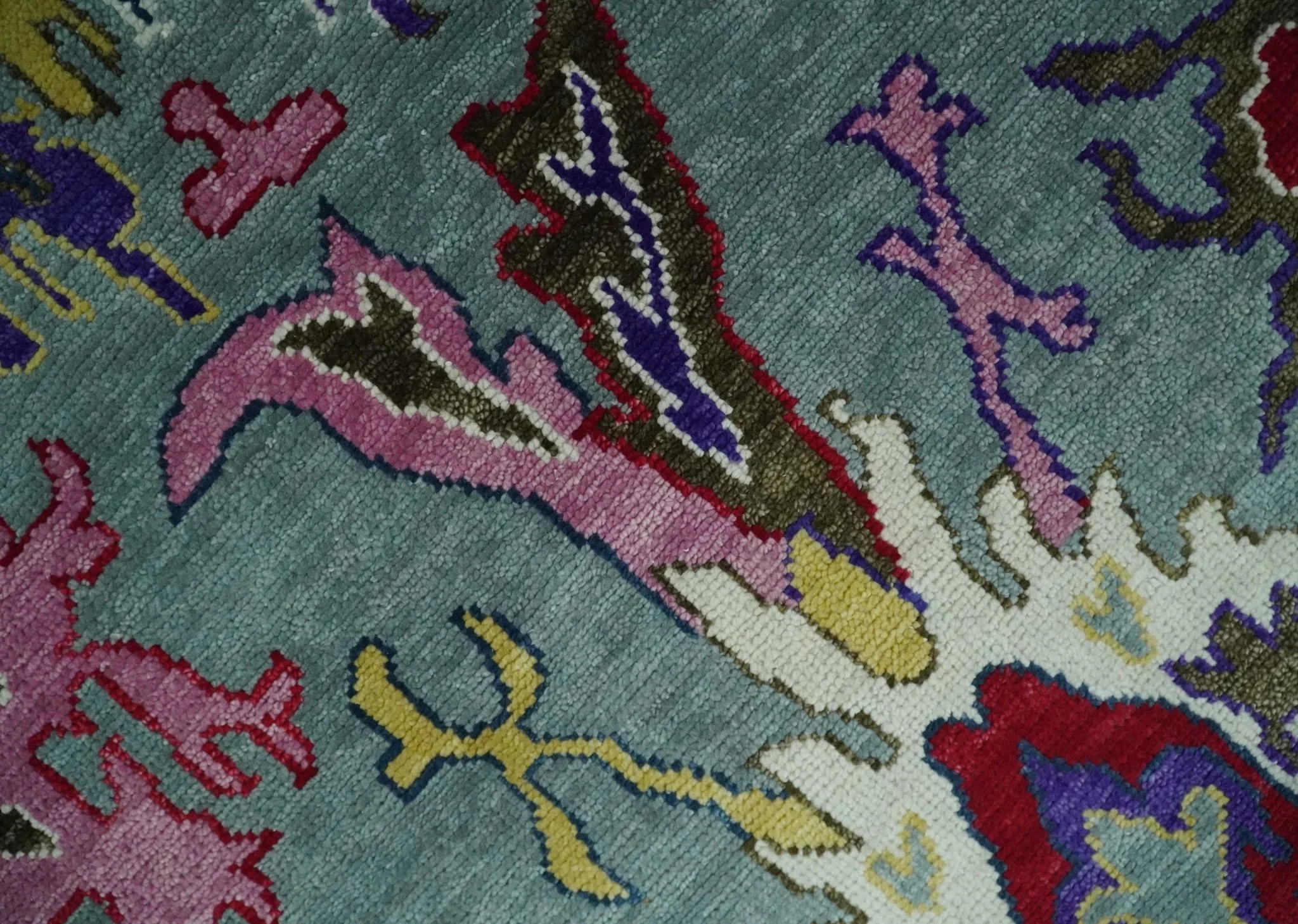 Vibrant colorful Silver, Ivory and Brown Hand Knotted Traditional Oushak Multi Size wool Area Rug - Image 9
