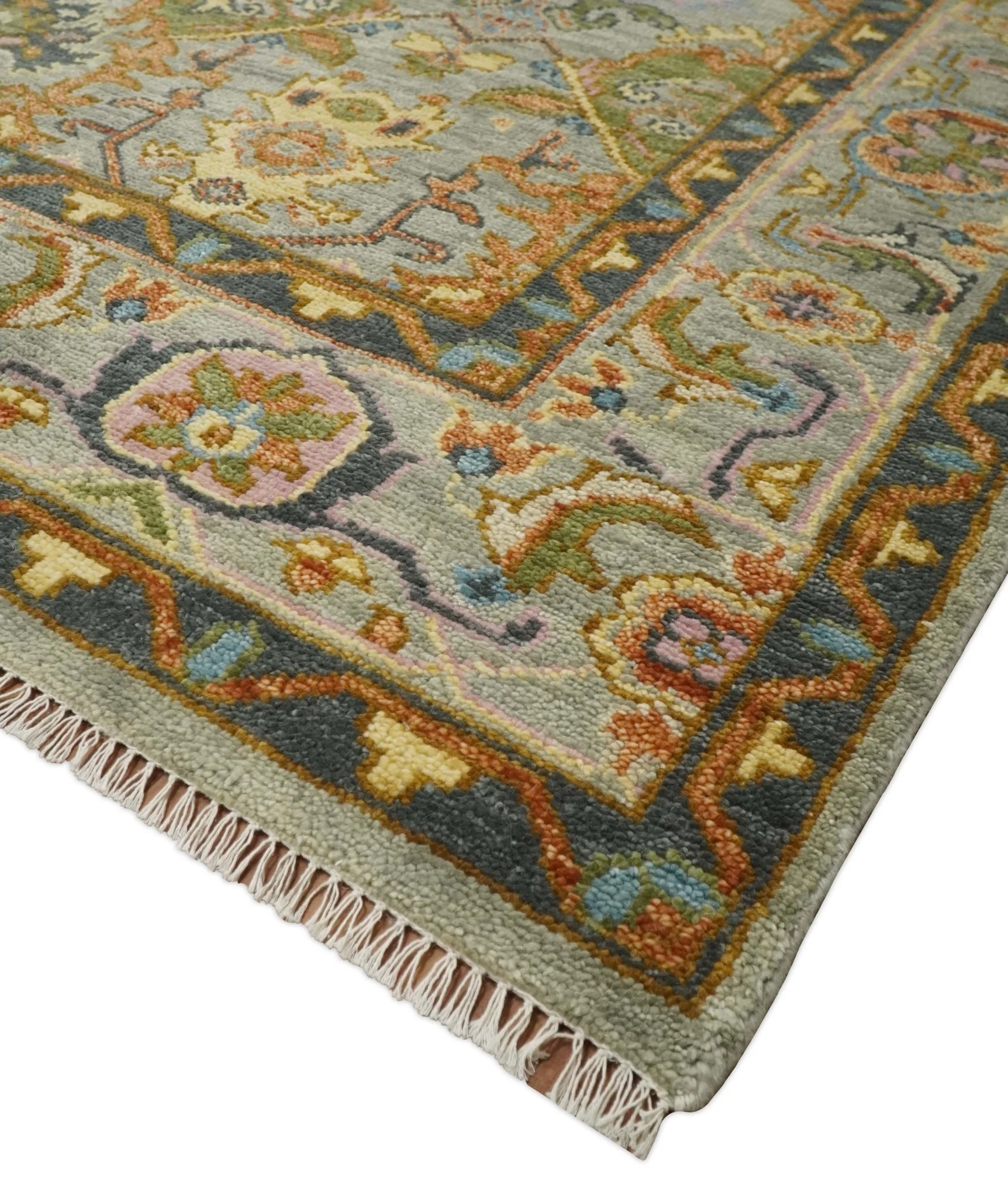 Hand knotted All Wool Silver, Rust and Gray Traditional Antique Moss Oushak Multi Size wool Area Rug - Image 5
