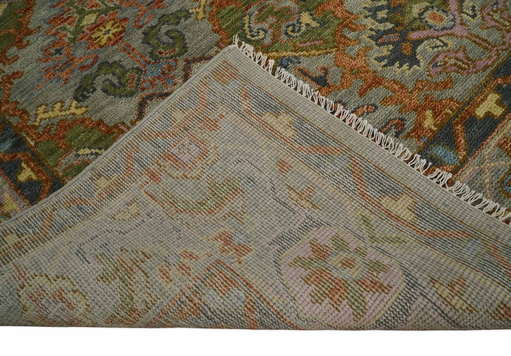 Hand knotted All Wool Silver, Rust and Gray Traditional Antique Moss Oushak Multi Size wool Area Rug - Image 6