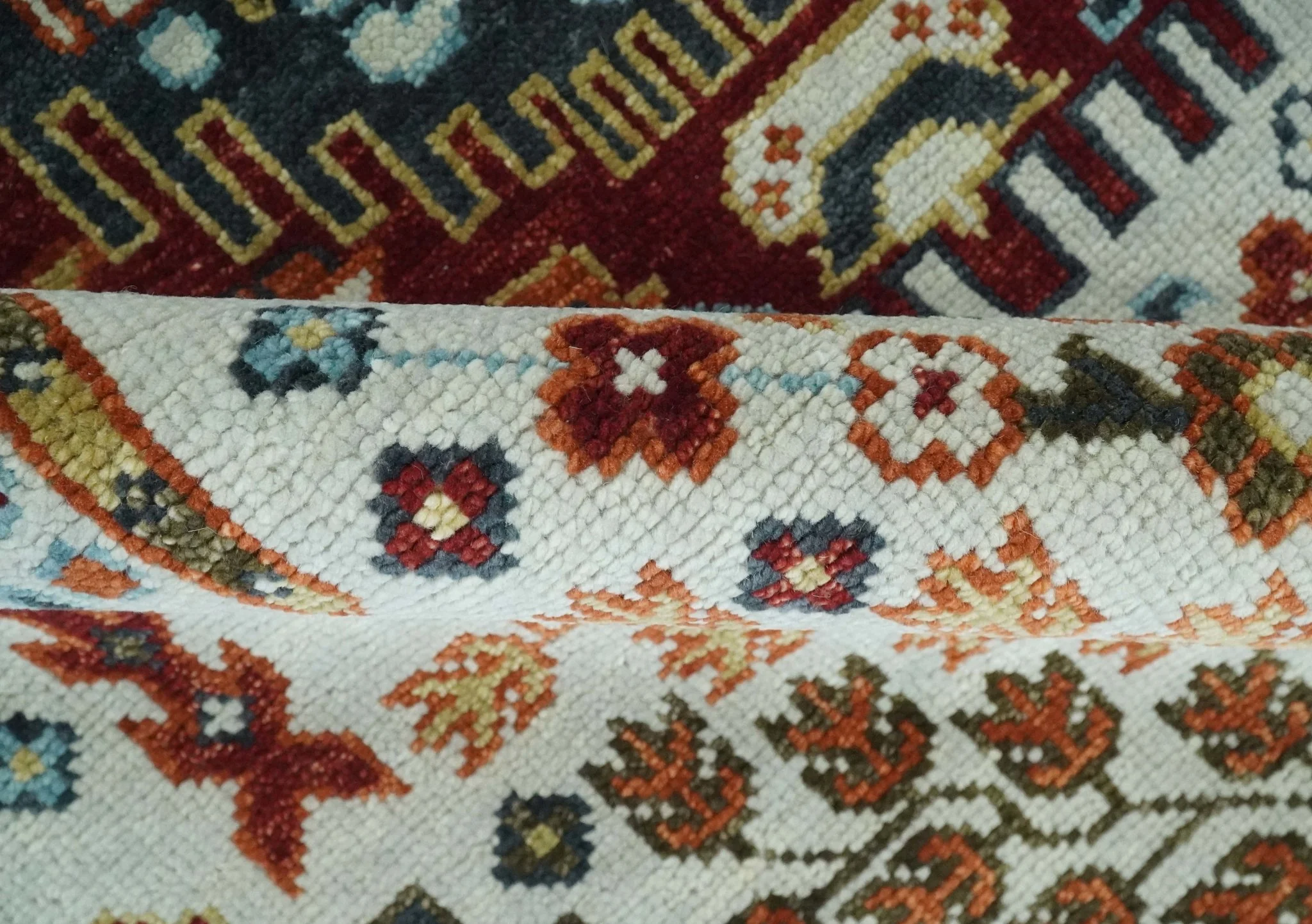 Hand Knotted traditional Oriental Ivory, Rust and Gray Multi Size wool Area Rug - Image 10