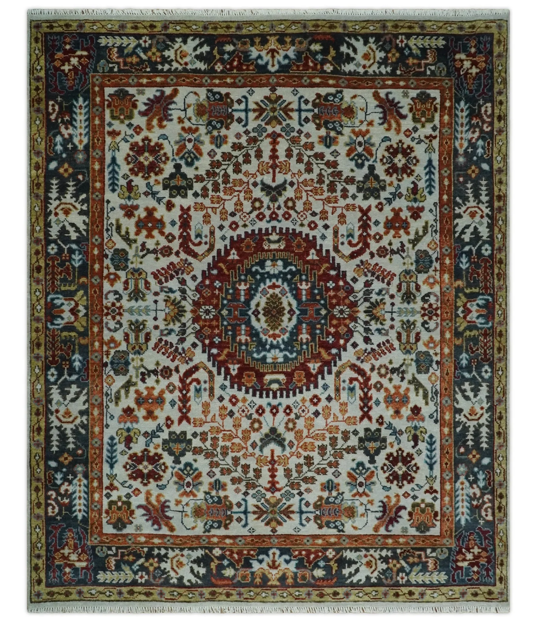 Hand Knotted traditional Oriental Ivory, Rust and Gray Multi Size wool Area Rug - Image 11