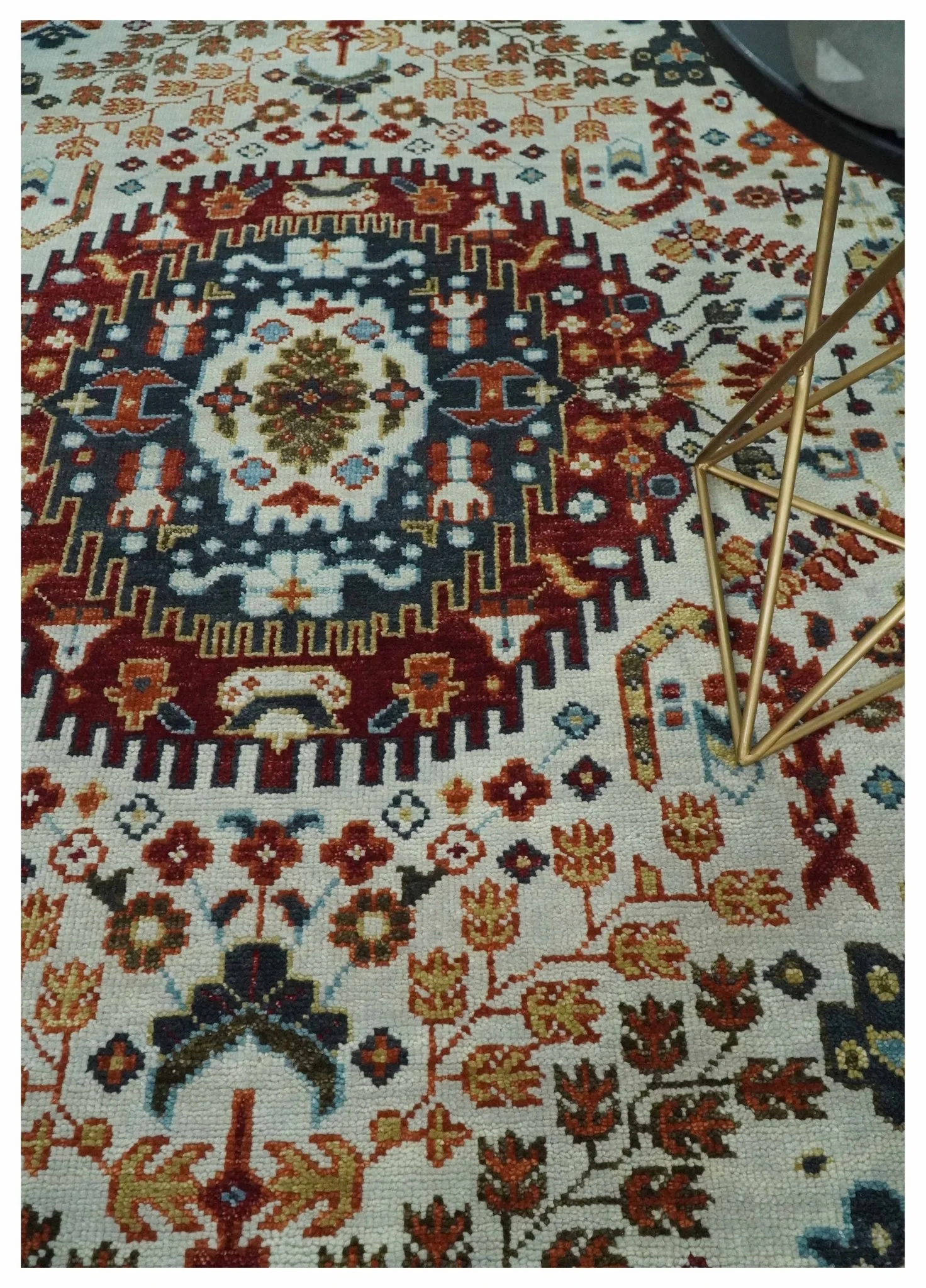 Hand Knotted traditional Oriental Ivory, Rust and Gray Multi Size wool Area Rug - Image 2
