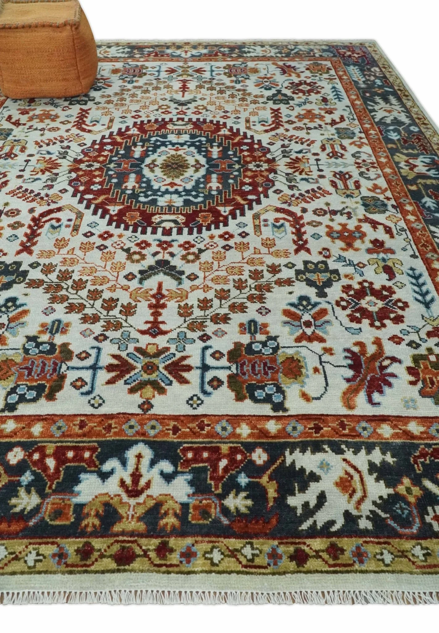 Hand Knotted traditional Oriental Ivory, Rust and Gray Multi Size wool Area Rug - Image 3