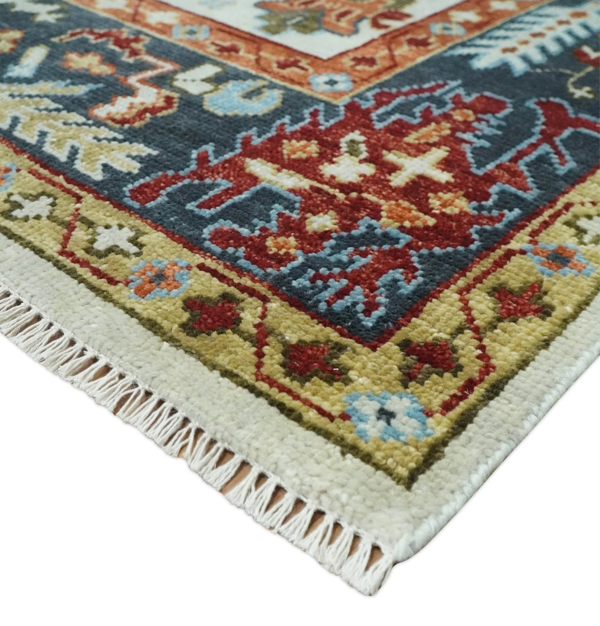 Hand Knotted traditional Oriental Ivory, Rust and Gray Multi Size wool Area Rug - Image 5