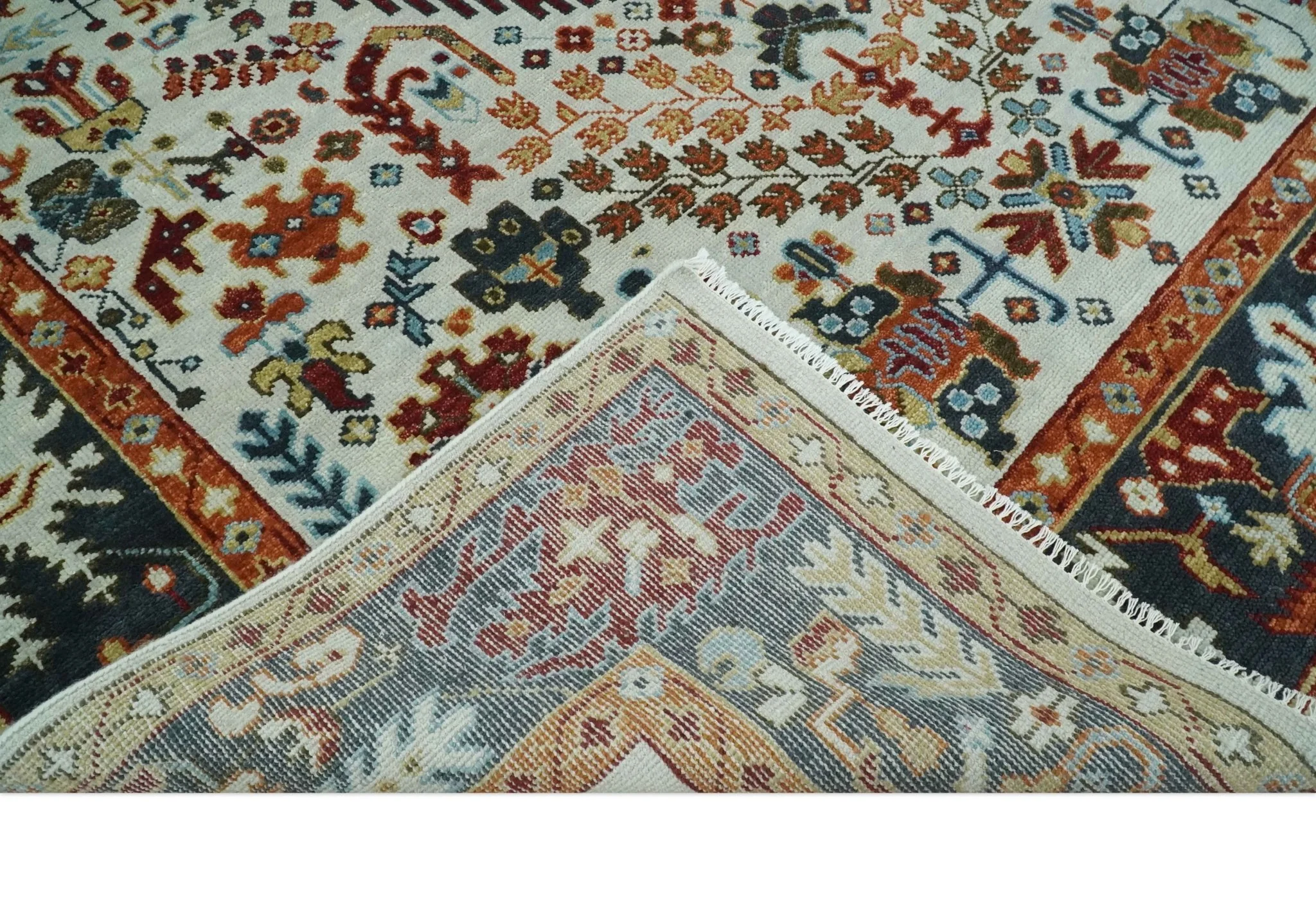 Hand Knotted traditional Oriental Ivory, Rust and Gray Multi Size wool Area Rug - Image 6