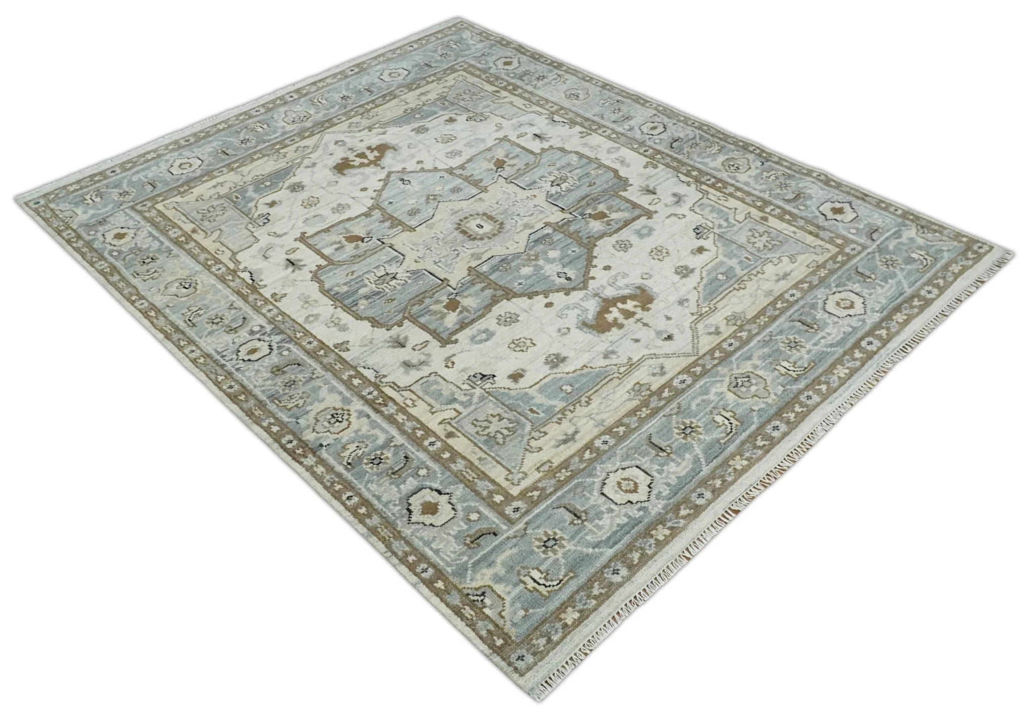 Earthy Neutral Custom Made Ivory, Beige and Silver Traditional Hand Knotted Wool Area Rug - Image 10