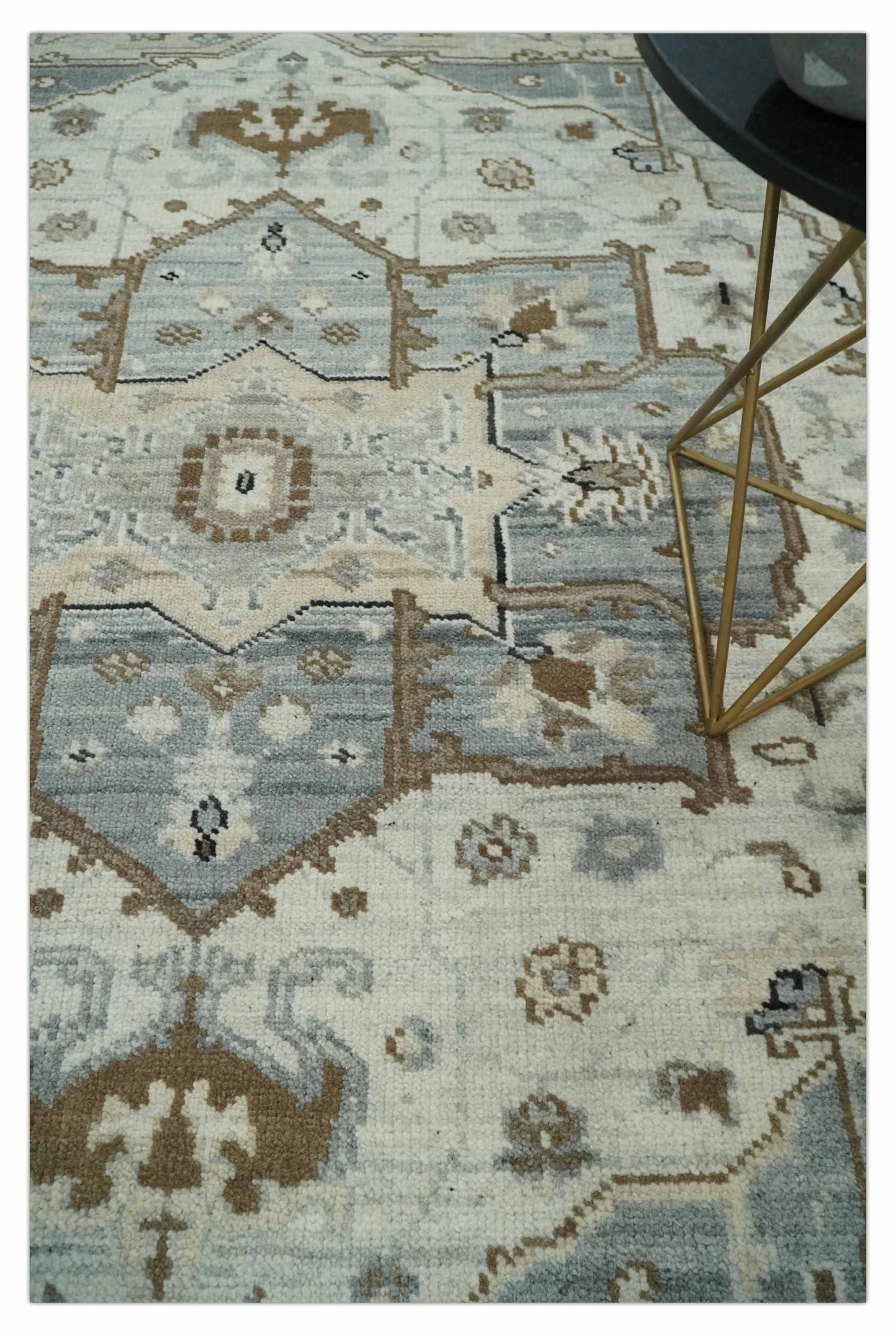 Earthy Neutral Custom Made Ivory, Beige and Silver Traditional Hand Knotted Wool Area Rug - Image 2