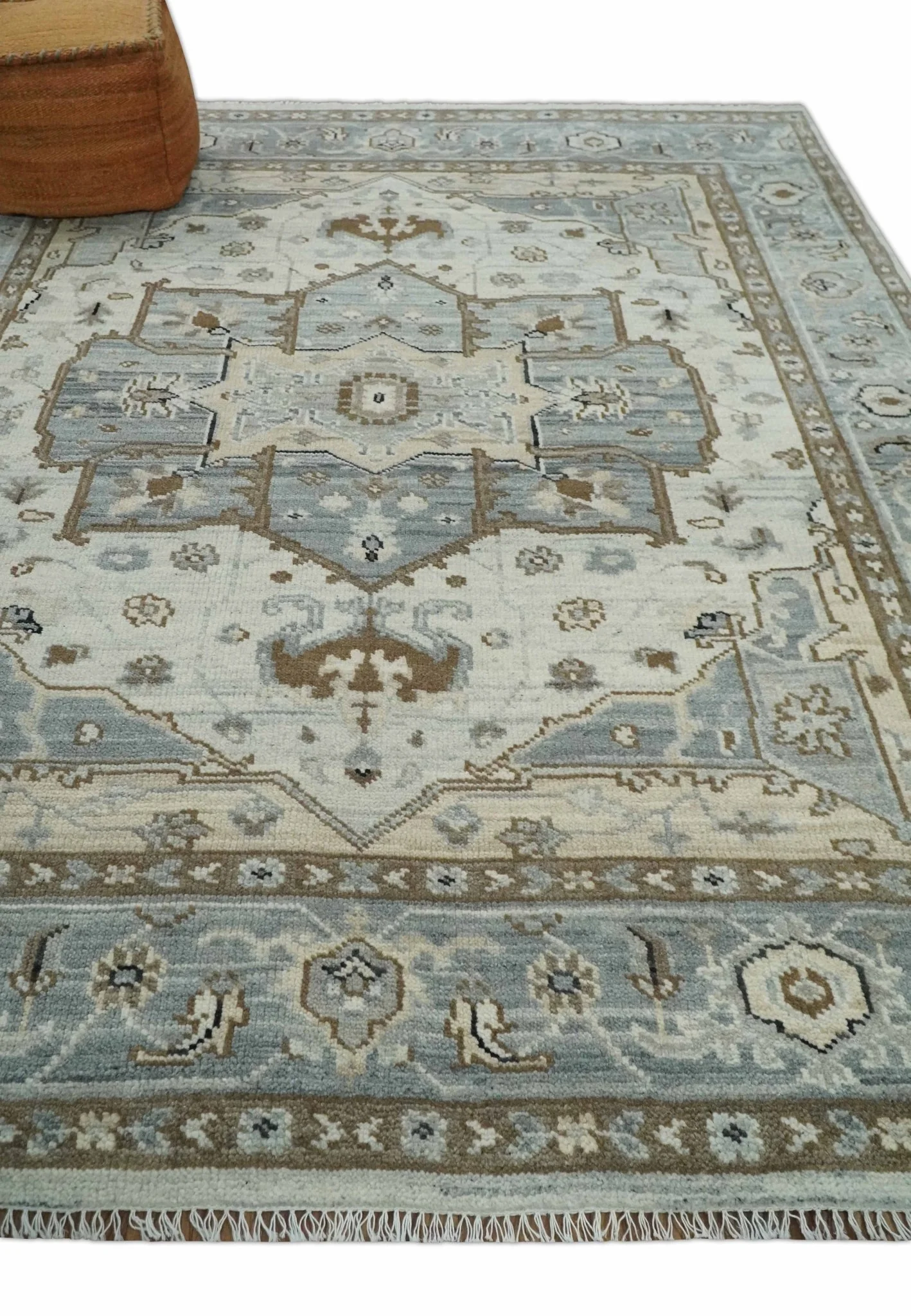 Earthy Neutral Custom Made Ivory, Beige and Silver Traditional Hand Knotted Wool Area Rug - Image 3