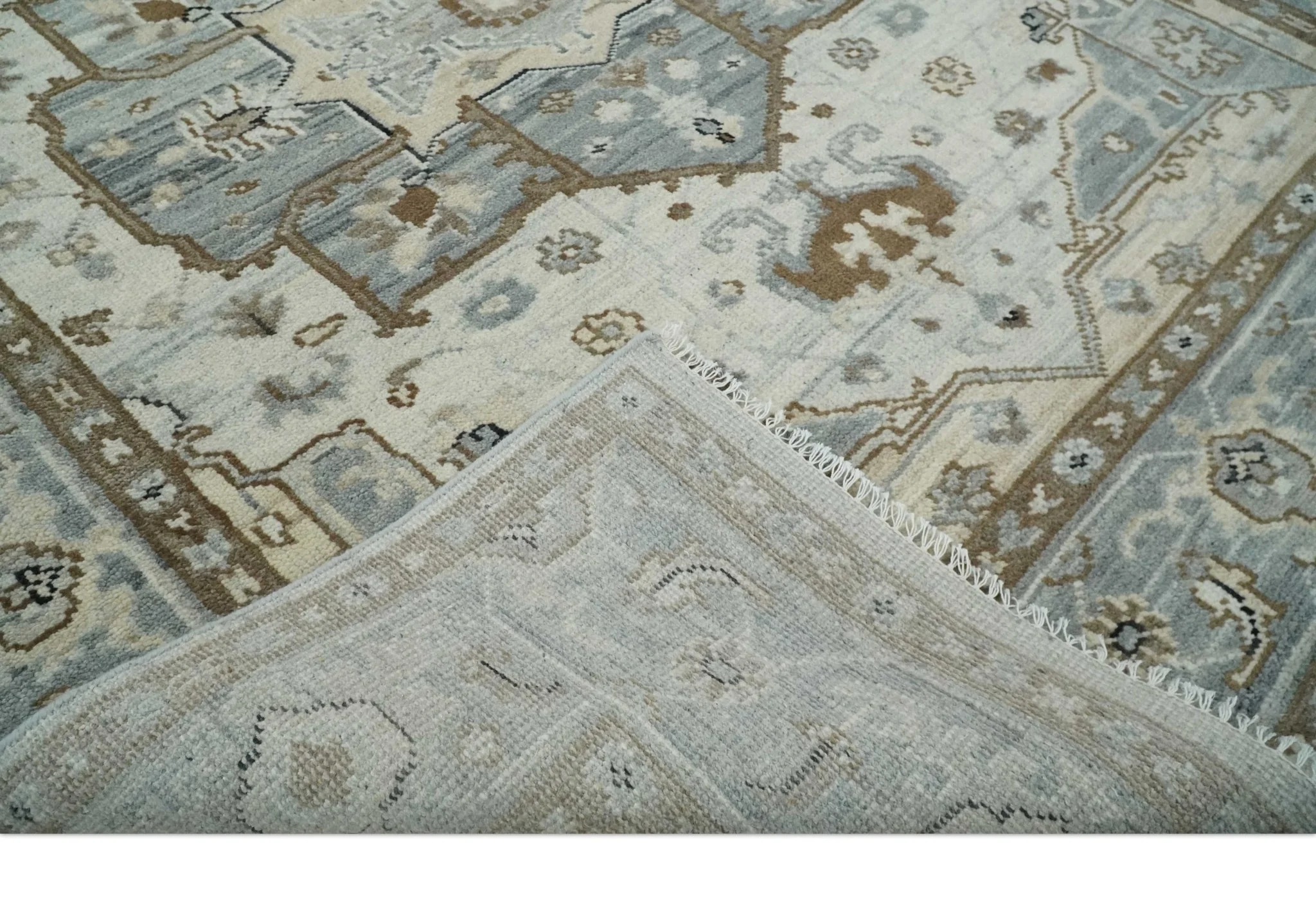Earthy Neutral Custom Made Ivory, Beige and Silver Traditional Hand Knotted Wool Area Rug - Image 7
