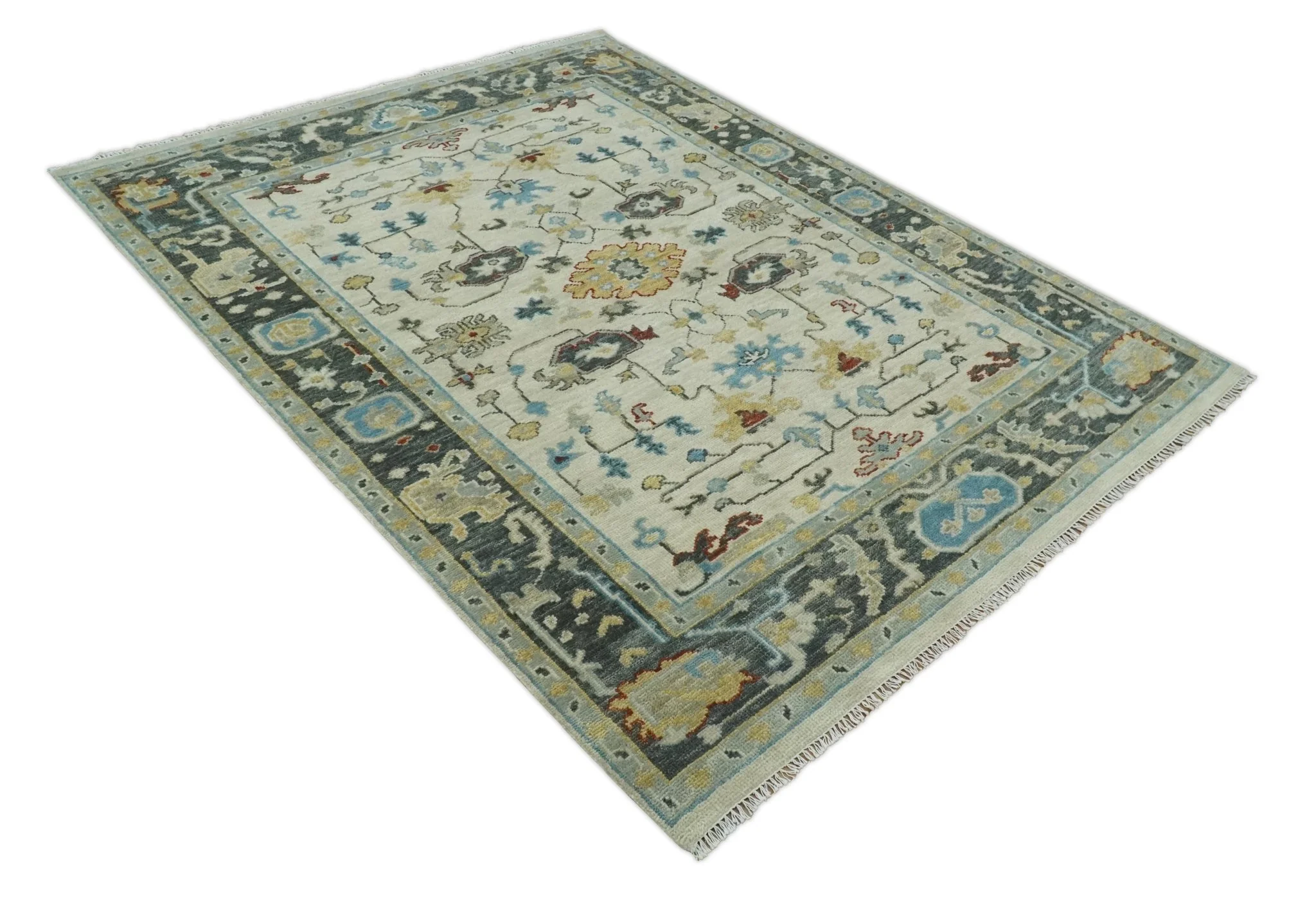 Beige, Gray, and Ivory Traditional Hand Knotted Oriental Oushak Multi Size wool Area Rug - Image 10
