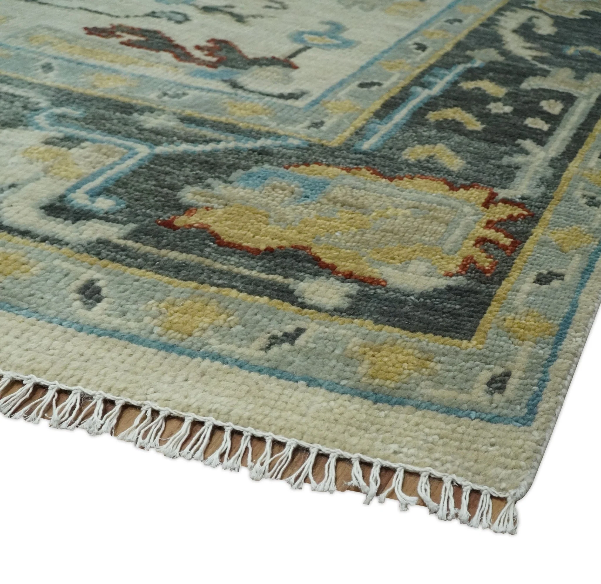 Beige, Gray, and Ivory Traditional Hand Knotted Oriental Oushak Multi Size wool Area Rug - Image 3