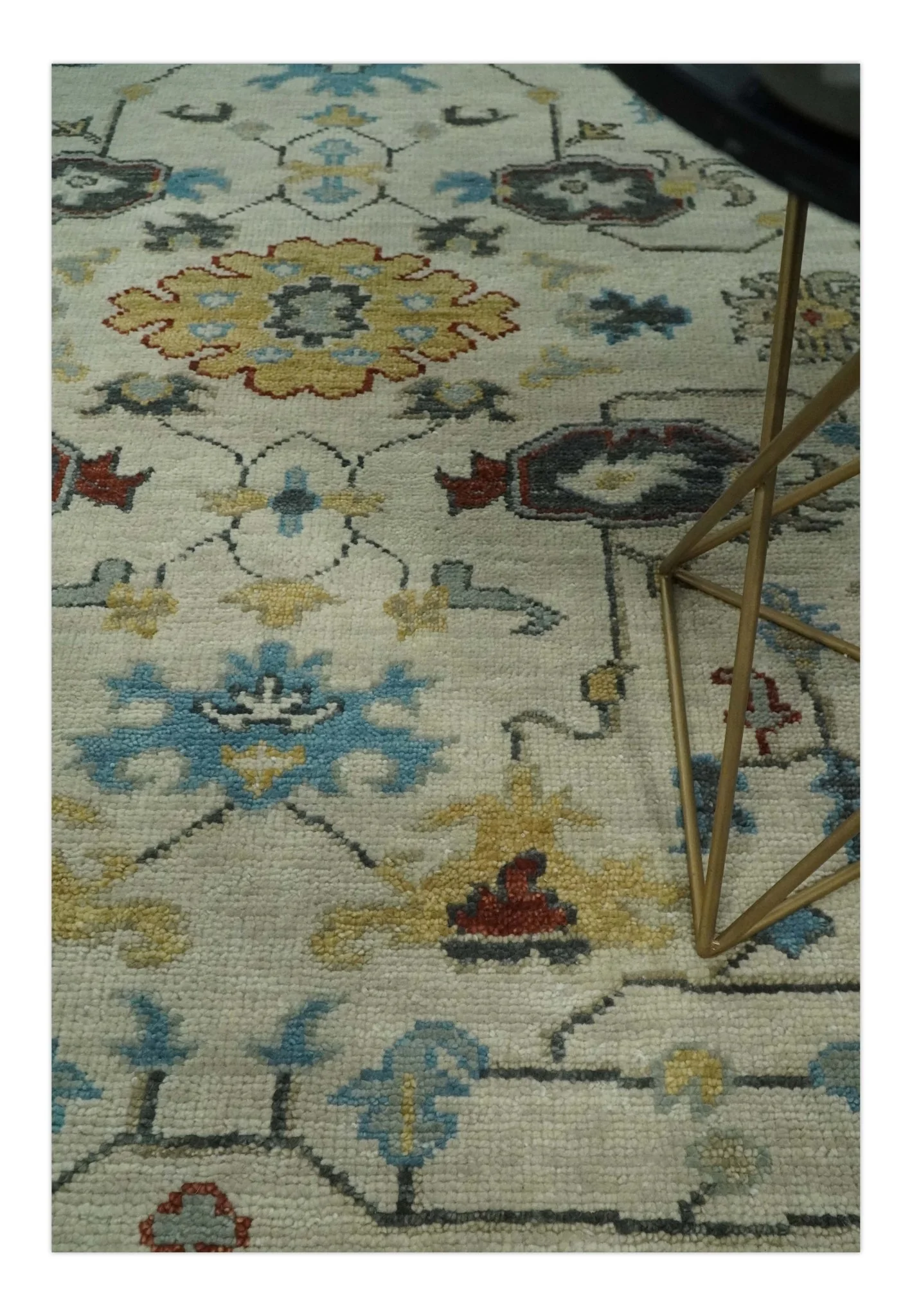 Beige, Gray, and Ivory Traditional Hand Knotted Oriental Oushak Multi Size wool Area Rug - Image 5