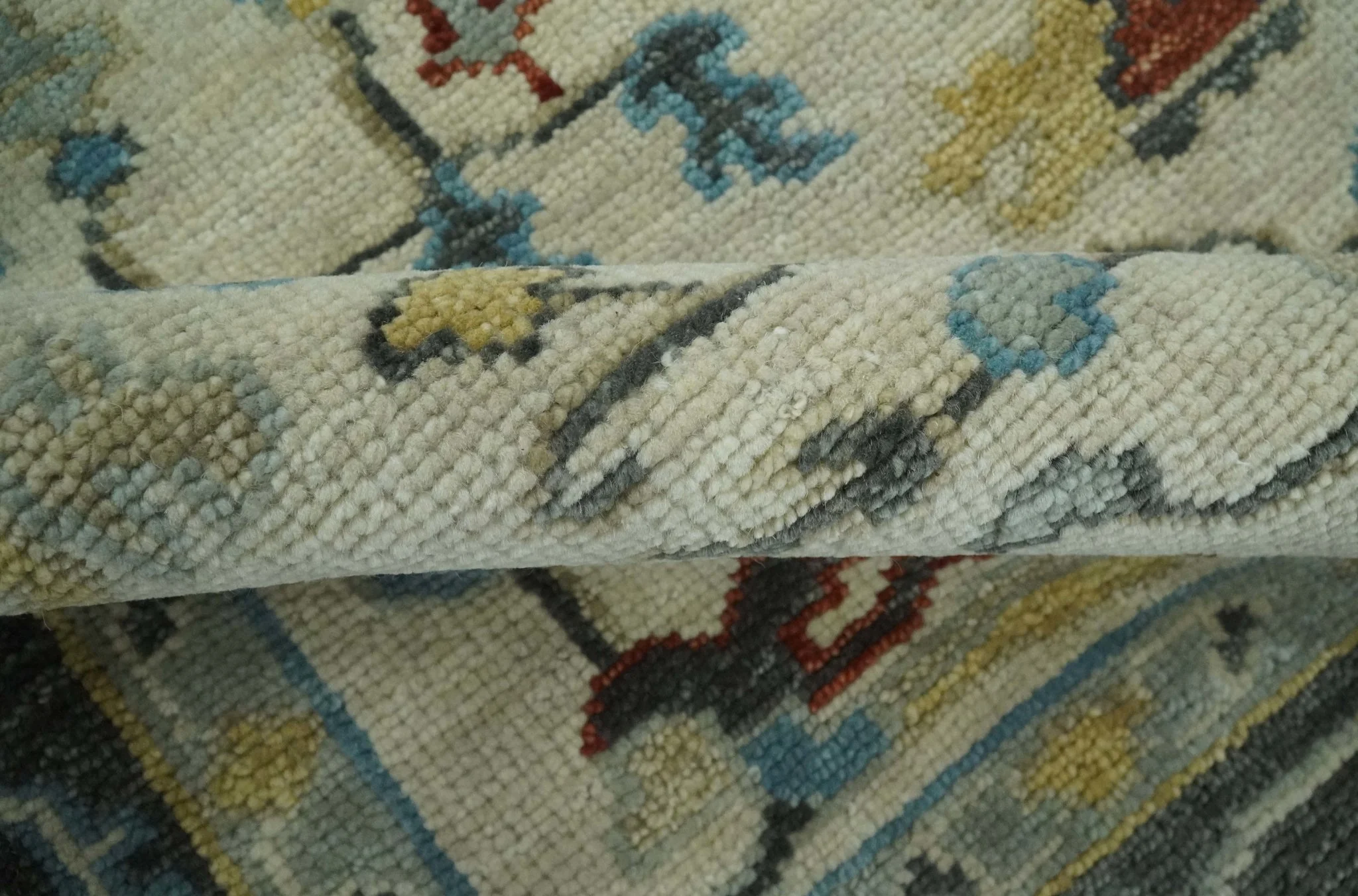 Beige, Gray, and Ivory Traditional Hand Knotted Oriental Oushak Multi Size wool Area Rug - Image 6