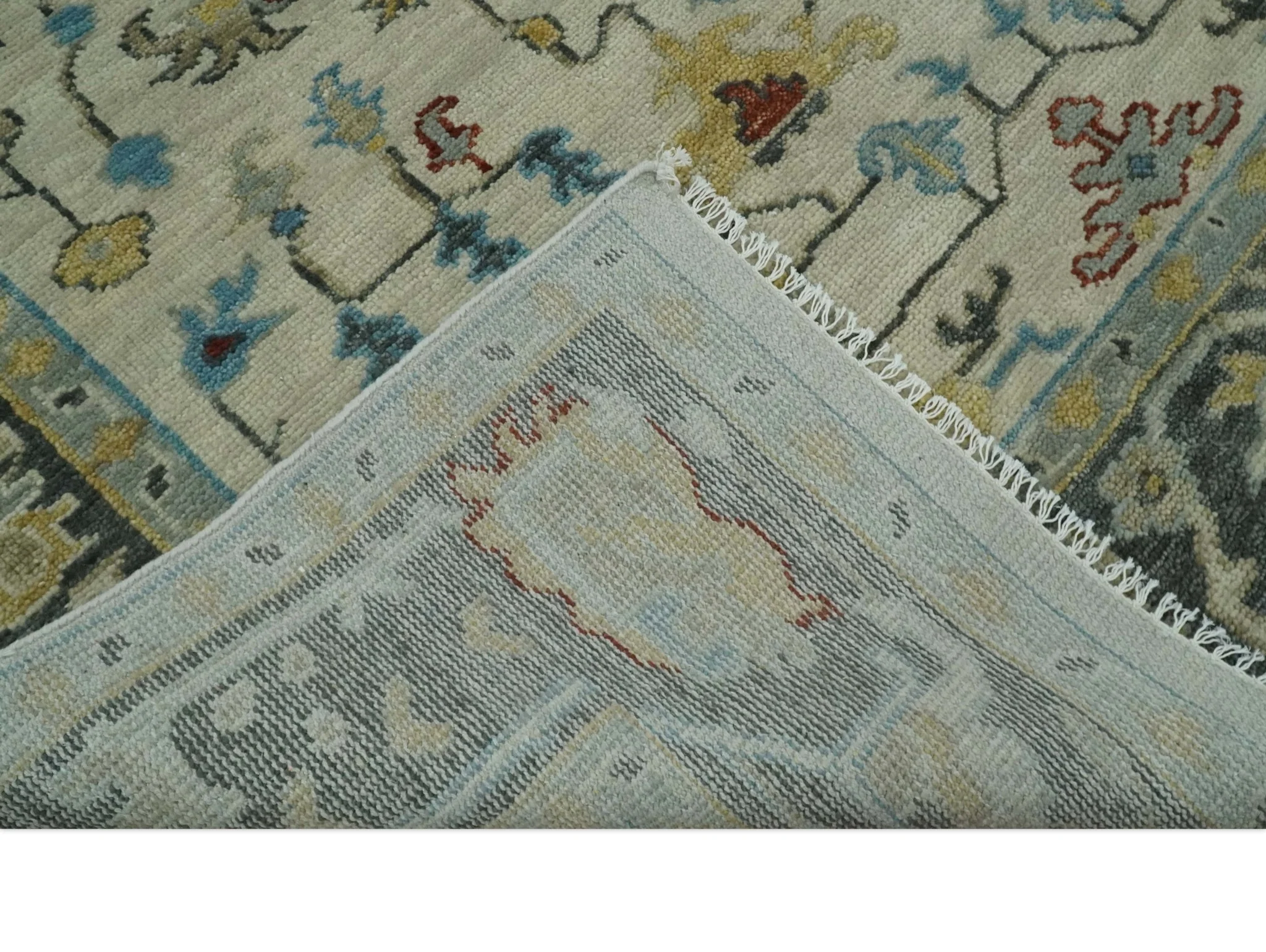 Beige, Gray, and Ivory Traditional Hand Knotted Oriental Oushak Multi Size wool Area Rug - Image 7